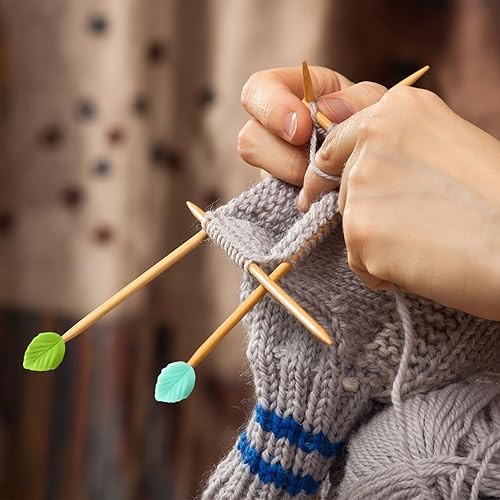 Miniatura 5 de 16 tapones de aguja de tejer, lindo protector de punta de aguja de hoja de 8 colores, cubiertas de punta de puntada de silicona, tapas de extremo de