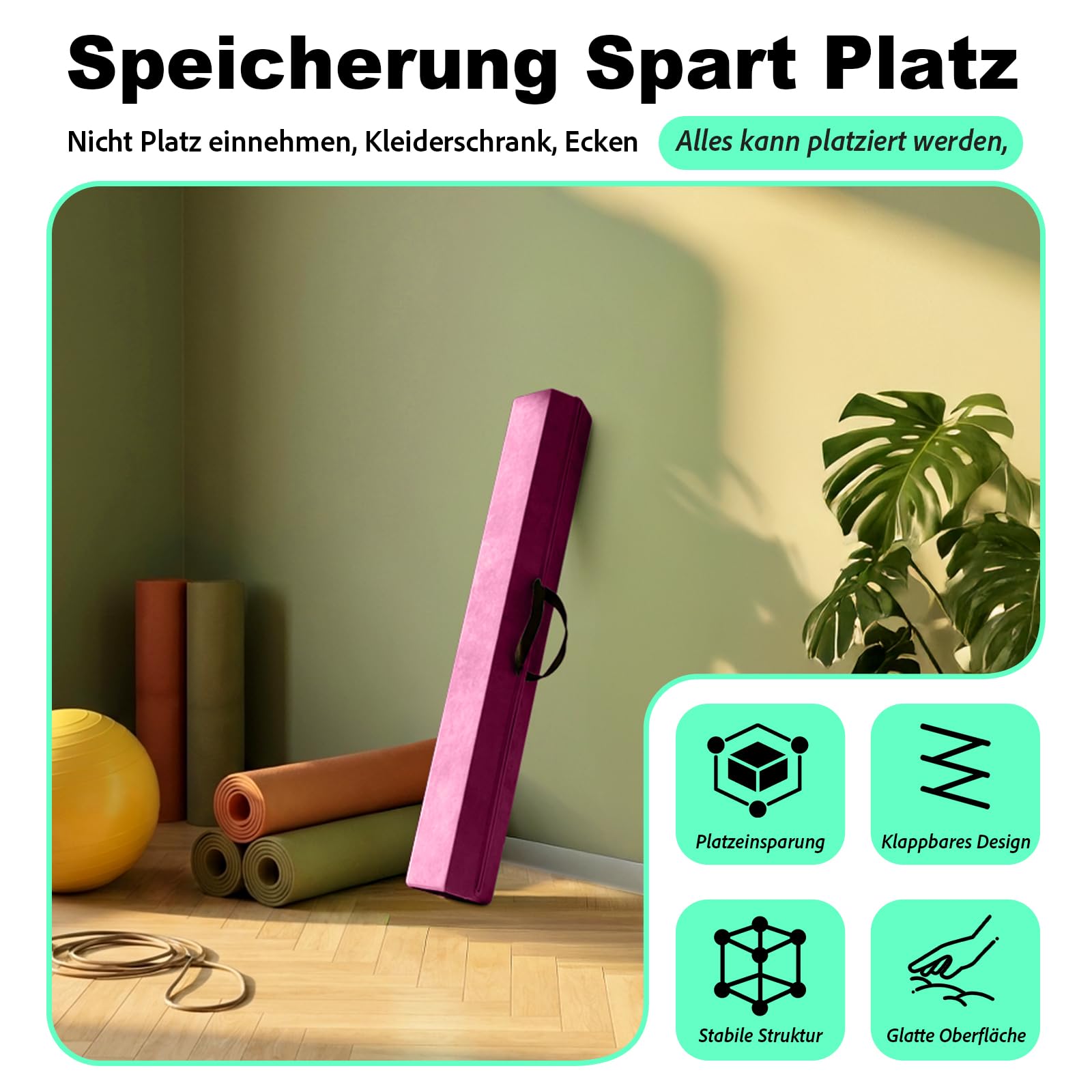 Faltbarer Gymnastik Schwebebalken 210 cm – Trainingsbalken Balance Beam für Kinder & Anfänger, Rutschfester Turnbalken mit Schaumstoffpolsterung