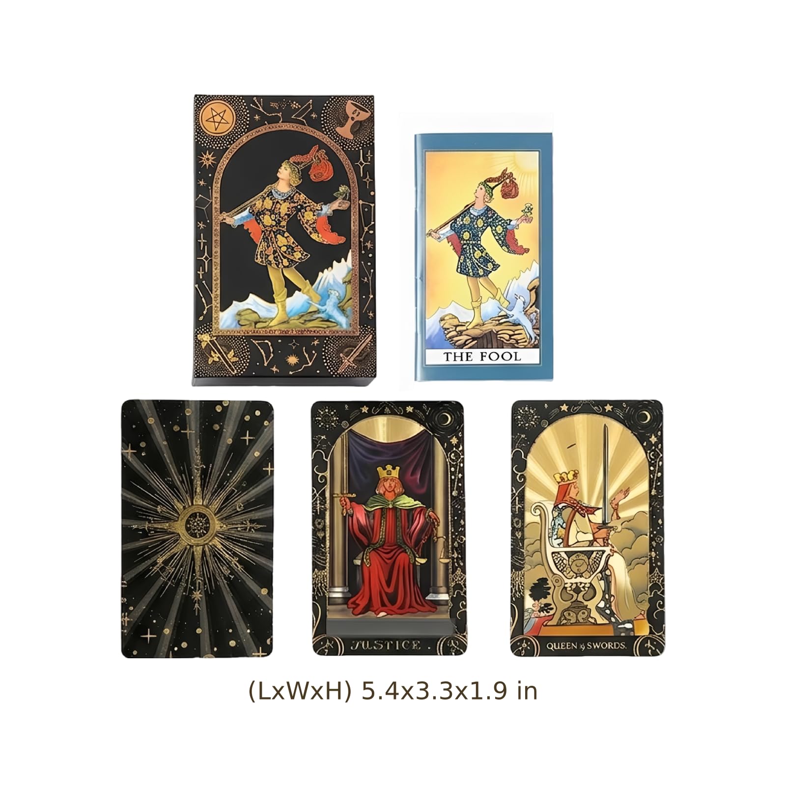 78 Karten Tarotkarten-Set aus schwarzem PET mit Goldfolie, klassischen Designs, PVC-Karten, Kartenständer, englischer Anleitung, Geschenkbox 5,4 x 3,3 x 1,9 in für Anfänger und Experten