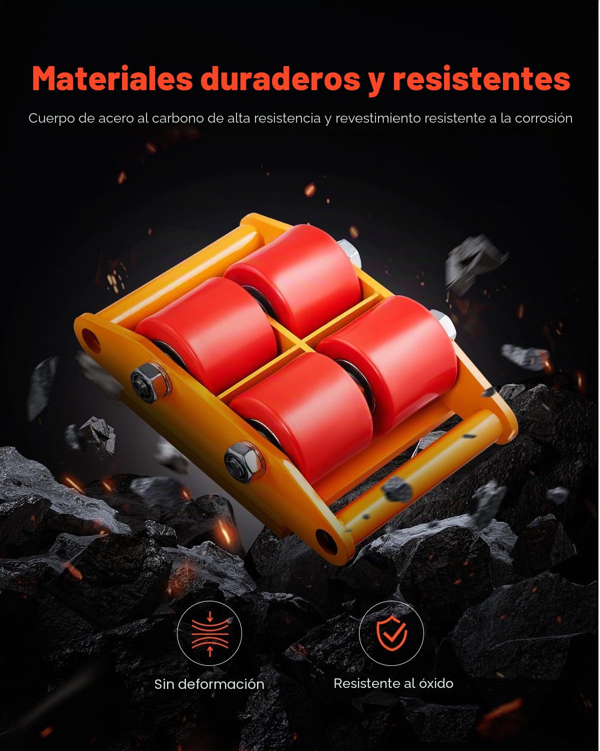 VEVOR 4 PCS Plataforma Rodante para Maquinaria y 2 Manijas, Total Carga de 6 T, Carro para Maquinaria con Tapa Giratoria de 360° y 4 Ruedas Direccionales, Equipo de Movimiento Industrial, Amarillo