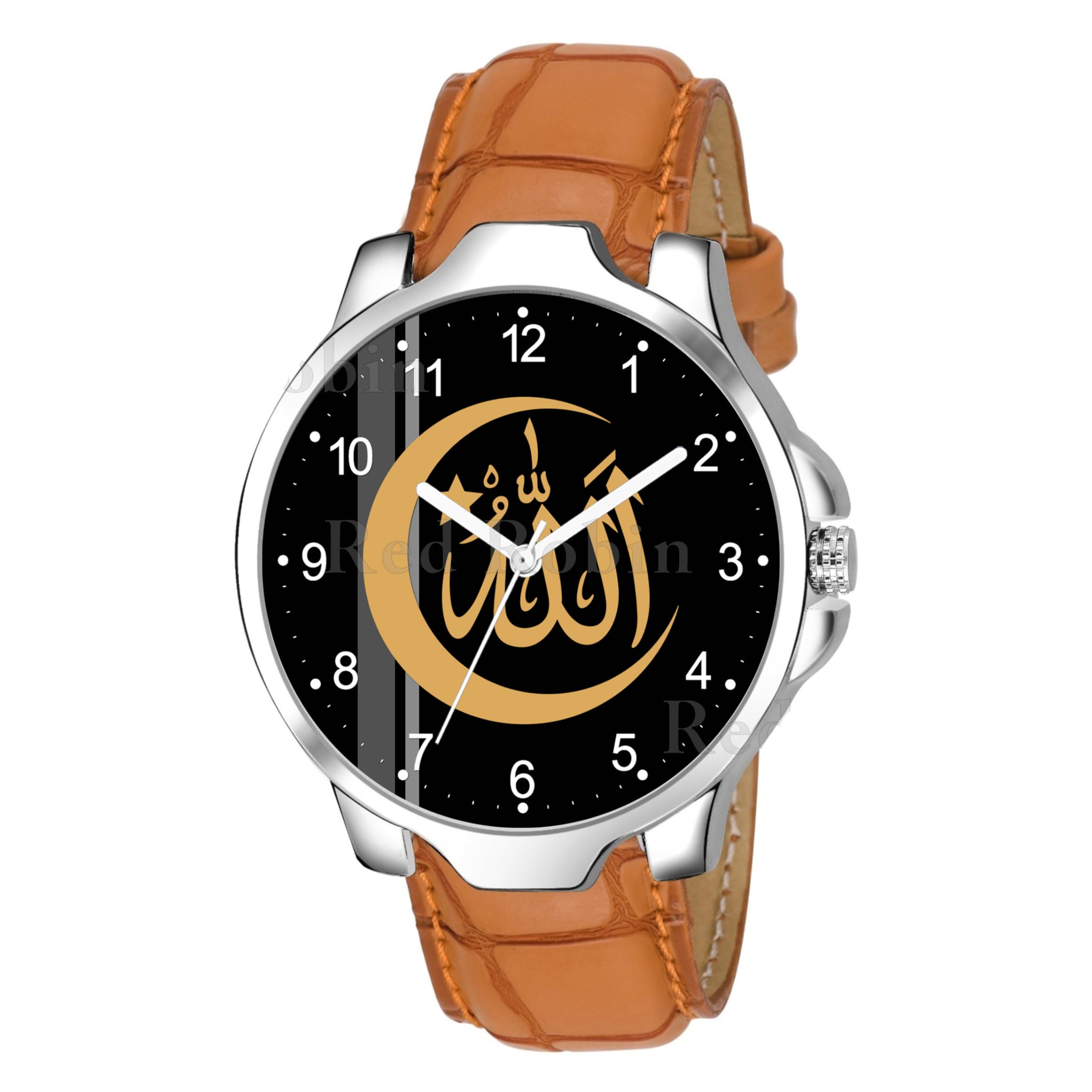 Talgo Analogue Allah Chand Design Round Dial Latest Fashion Attractive Leather Beige Strap Stylish Wrist Watch for Muslim Men and Boys, Pack of 1 - IW006-NUM-3K-SIL-TAN-CRL (B0D234W21K) Amazon Price History, Amazon Price Tracker