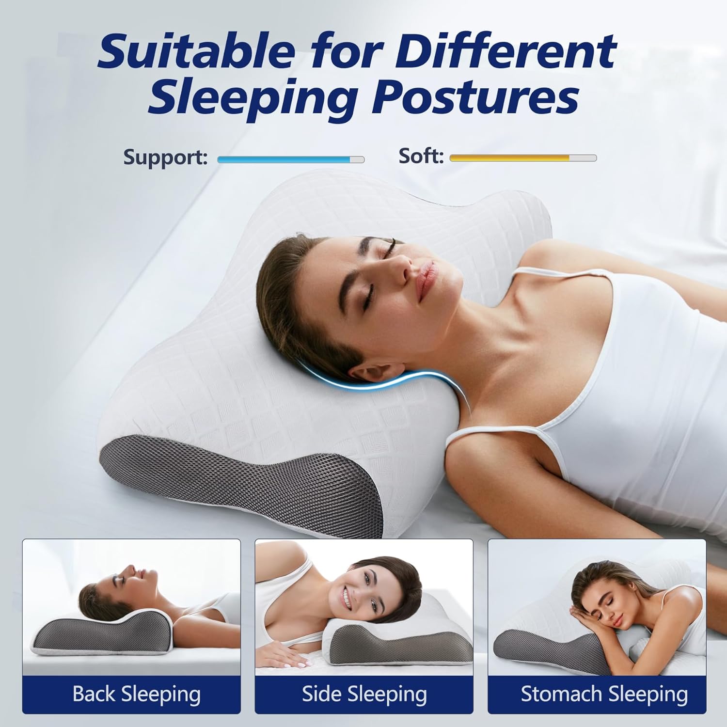 Memory Foam Bed Pillow for Sleeping, Ergonomic Cervical Neck Support Orthopedic Contour Pillow for Side Back Stomach Sleeper, Neck and Shoulder Pain Relief Anti Snoring Pillow (Standard, 1)