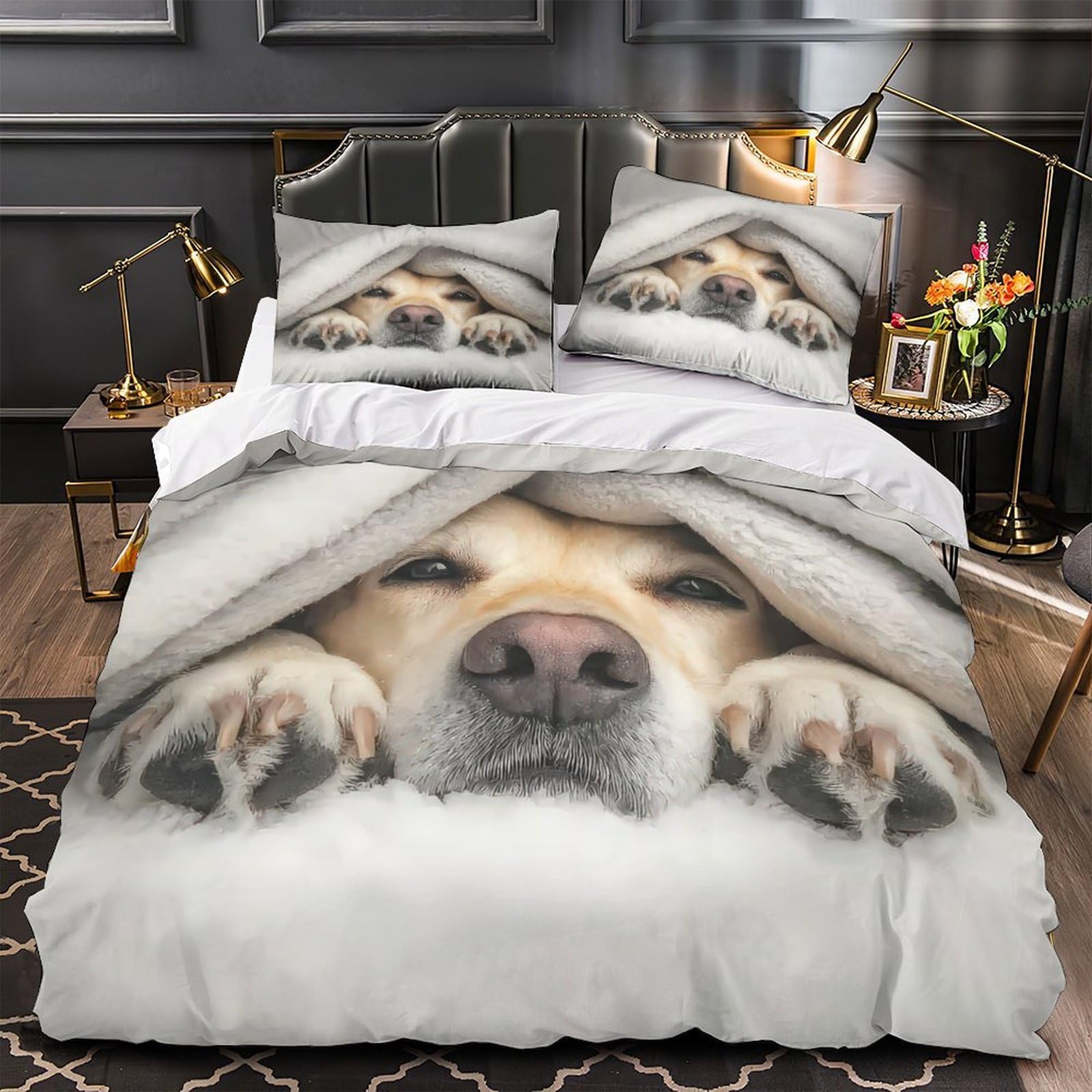 Housse de couette chien 3D respirante pour lit d'enfant et ado single