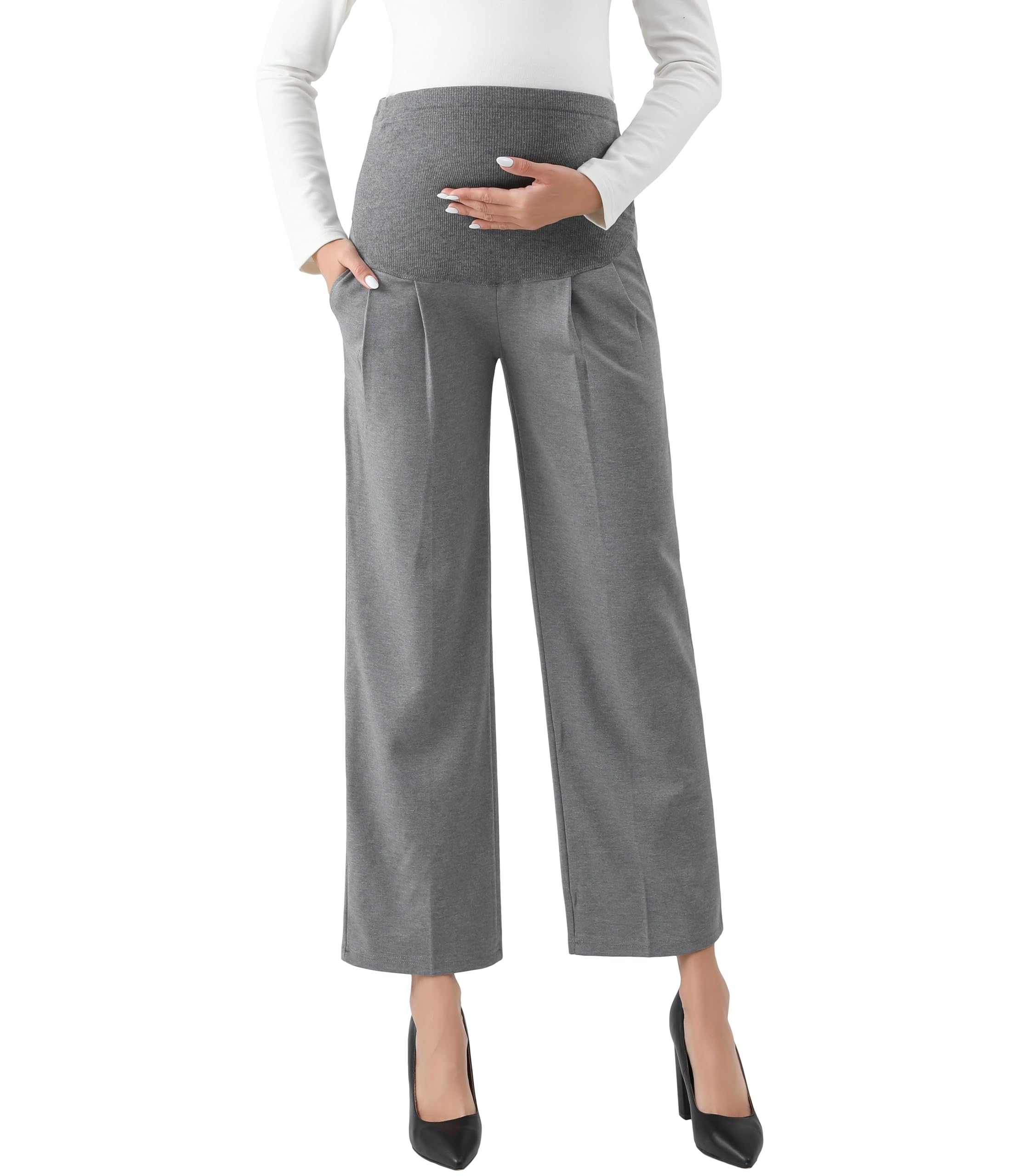 Alina Mae Maternity Pants Comfortable Stretch Over-Bump Women Pregnancy Casual Capris for Work