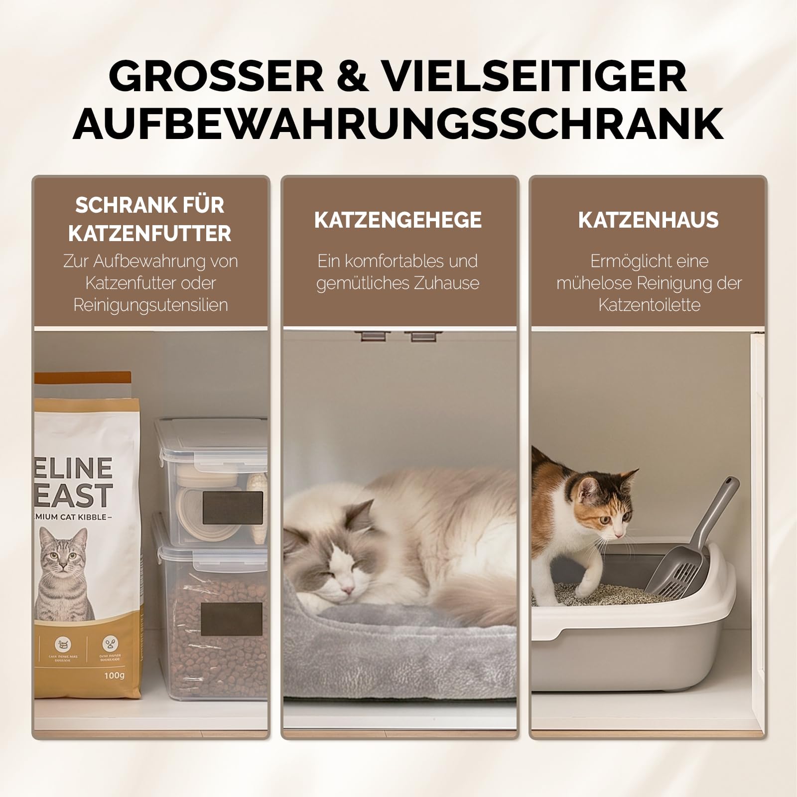 LEADZM Kratzbaum mit Katzenklo-Schrank, 137 cm hoch, 2-in-1 Katzenbaum, Multifunktionaler Katzenkratzbaum - Mit Sisalsäule und Plüschball, Mehrere Farben erhältlich (Weiß)
