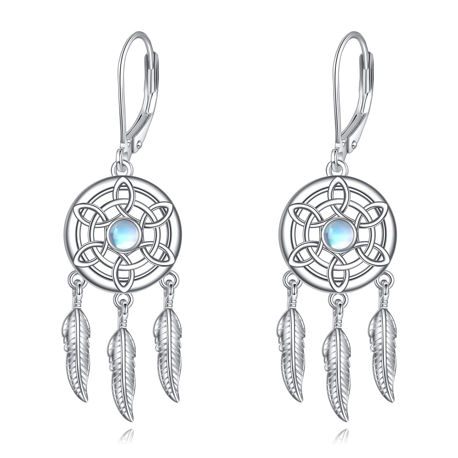 VONALADream Catcher Earrings 925 Sterling Silver Moonstone Dreamcatcher Dangle Dangling Leverback Earrings Jewelry Gift for Women Grils Mom