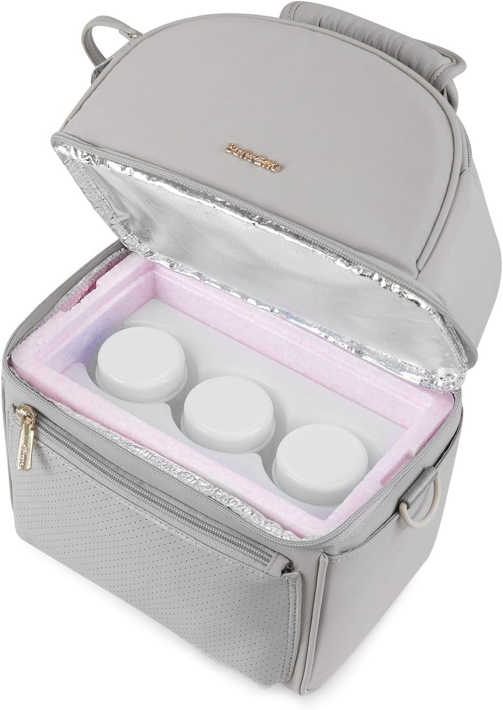 SUNVENO Breast Milk Cooler Bag with Detachable Insulation Box, Double-Layer Pumping Travel Bag for Work & Daycare, Fits Bottles, Ice Packs and Pump Parts,Grey
