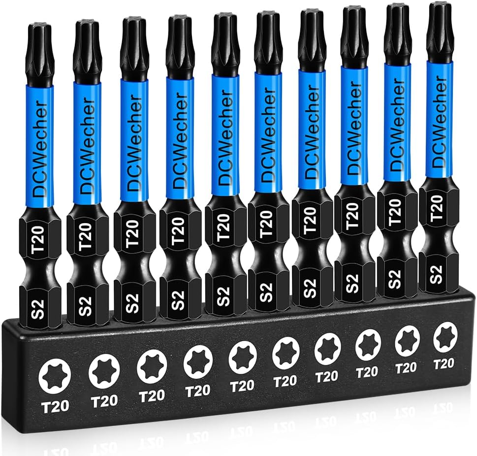 10-Pack T20 Torx Bit 2 Inch, Professional-Grade T 20 Torx Screwdriver Bits for Impact Driver, Magnetic Star Design, S2 Alloy Steel with 1/4'' Hex Shank & CNC - Machined Tips
