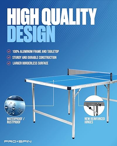Miniatura 2 de PRO SPIN Mesa de ping pong compacta, tamaño mediano, 72 x 41 pulgadas, plegable, portátil, 100% premontada, resistente a la intemperie para