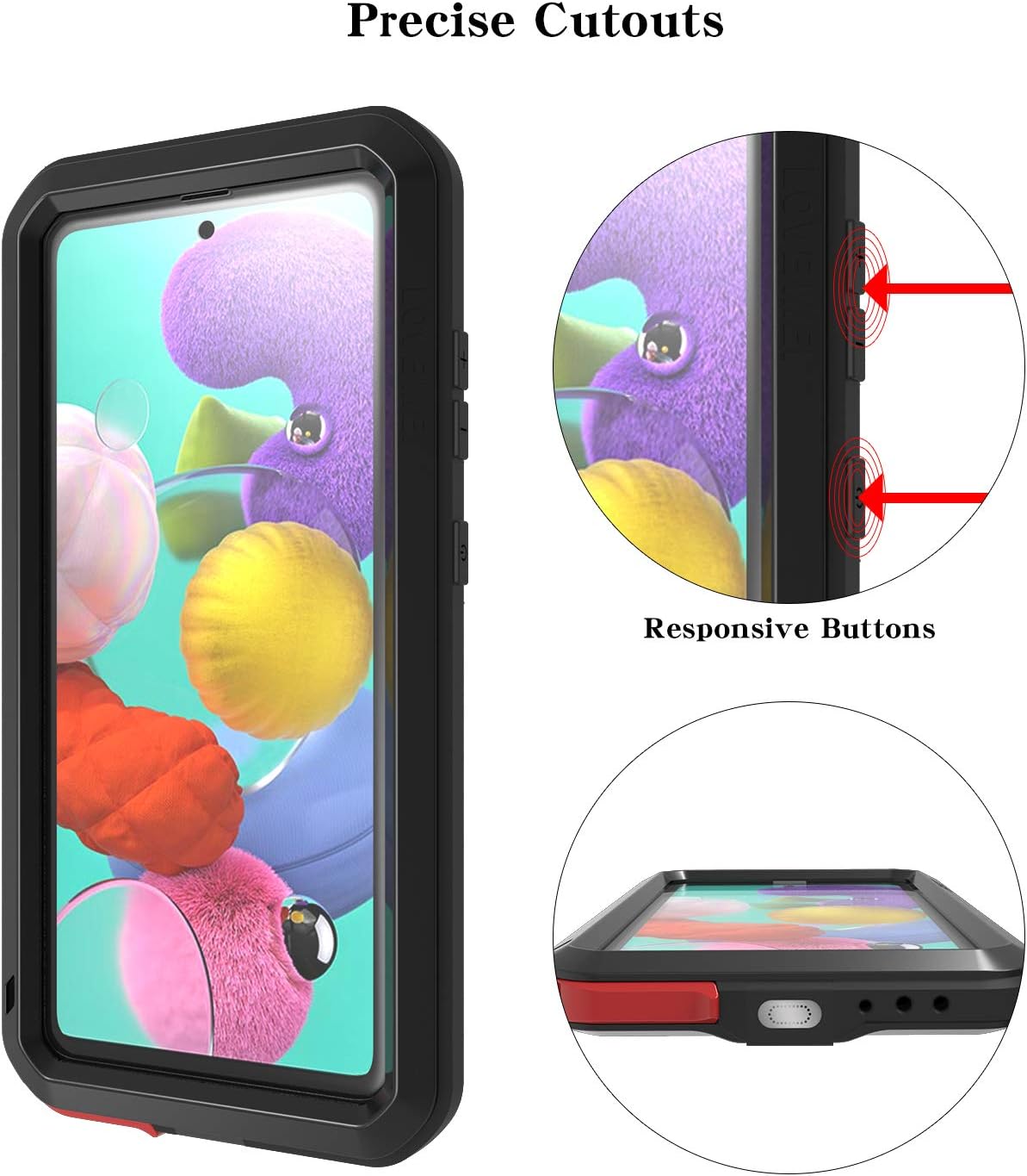 LOVE MEI Galaxy A51 Metal Military Rugged Silicone Case [Built-in Screen Protection Tempered ] Full Body Heavy Duty Hybrid Shockproof Armor Impact Drop Protection Case for Samsung Galaxy A51(Black)…