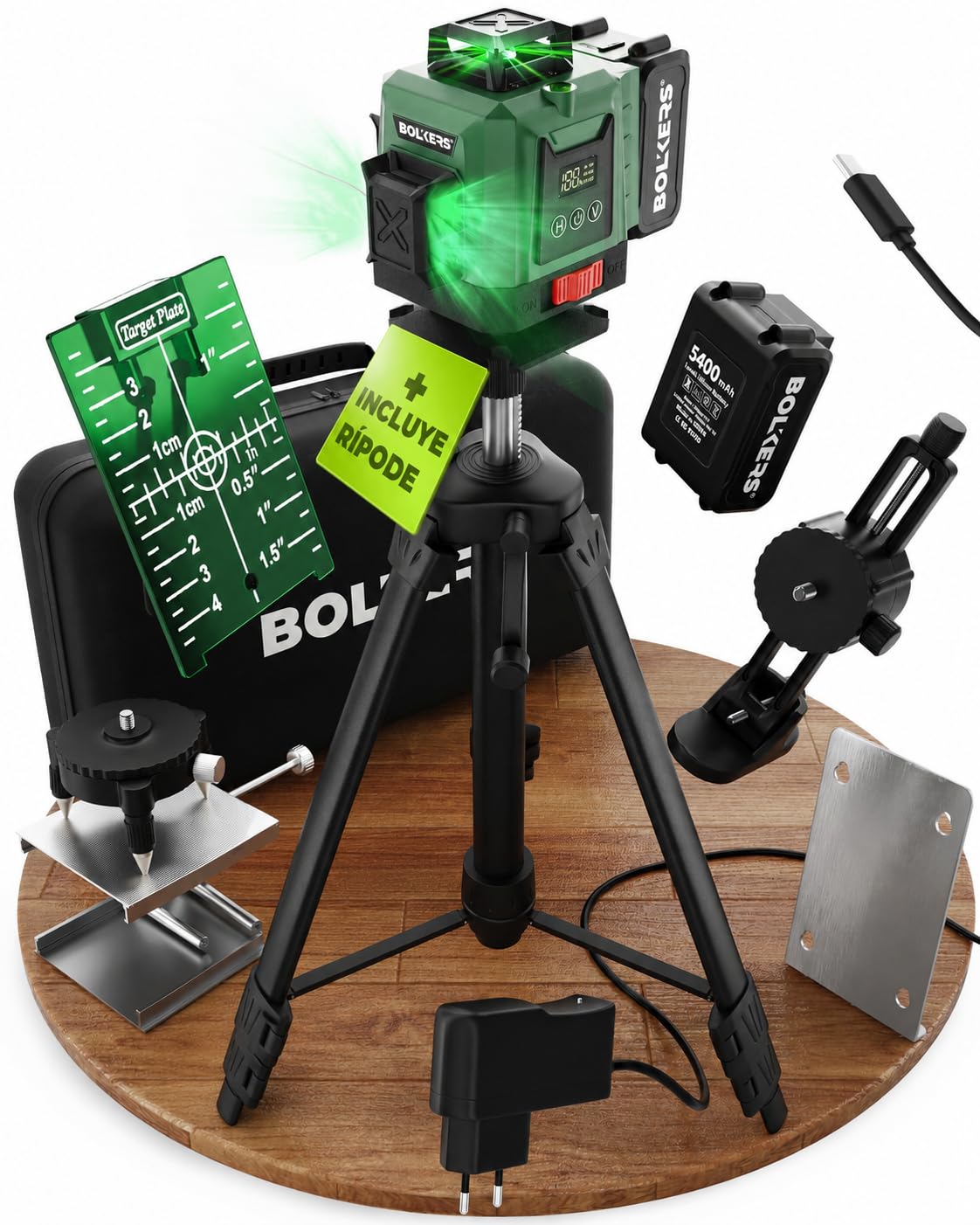 ProLaser 4x360° Nivel Láser de Líneas Cruzadas con Trípode - Láser Verde Autonivelante, Nivel Láser Construcción, 16 Líneas, 2 Baterías, Estuche & Accesorios para Azulejos, Pared & Instalación