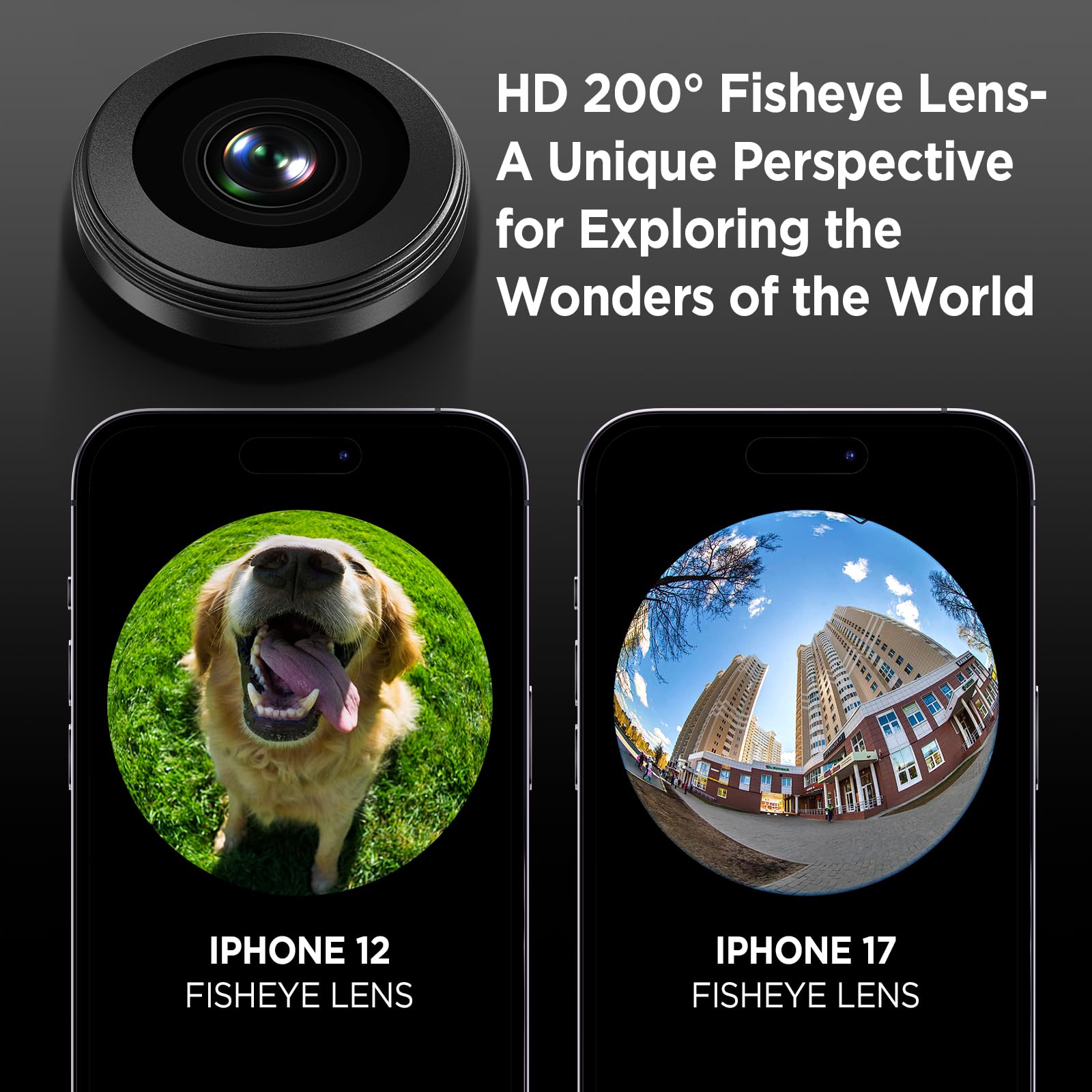 Obiettivo Fisheye HD 200° per iPhone e smartphone Samsung, nero