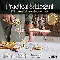 Vista 5 de Barillio Gold Bartender Kit – Juego de coctelera de acero inoxidable con soporte de bambú – Herramientas de barra de mixología con coctelera