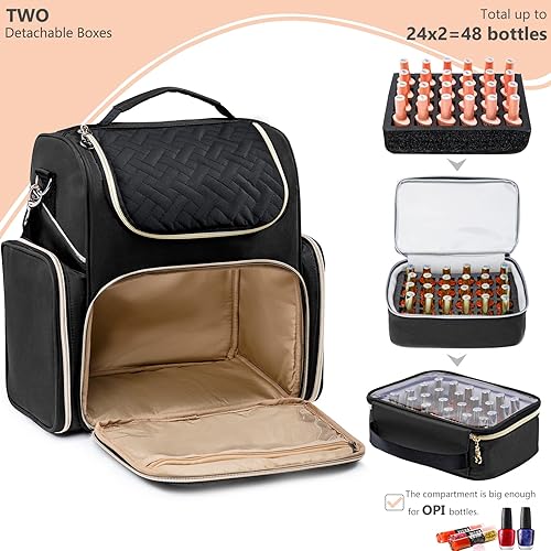 Miniatura 3 de ELCUPA Organizador de esmalte de uñas con capacidad para 48 botellas y una lámpara de uñas estuche de almacenamiento de tecnología de uñas bolsa