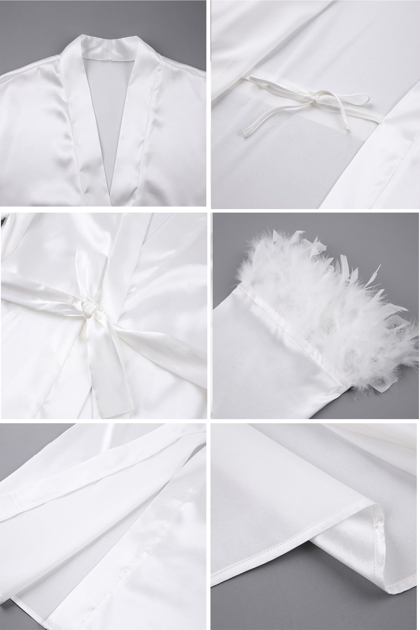 Femmes Pleine Longueur Satin Chemises de Nuit, D'été Sexy Plume Patchwork Longues Robes avec Ceinture Kimono Robes