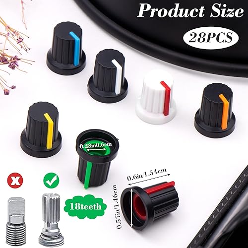 Miniatura 2 de CustomyLife 28 pomos de potenciómetro de eje moleteado de 0.236 pulgadas, perilla giratoria de tono de volumen de guitarra de plástico, perilla de