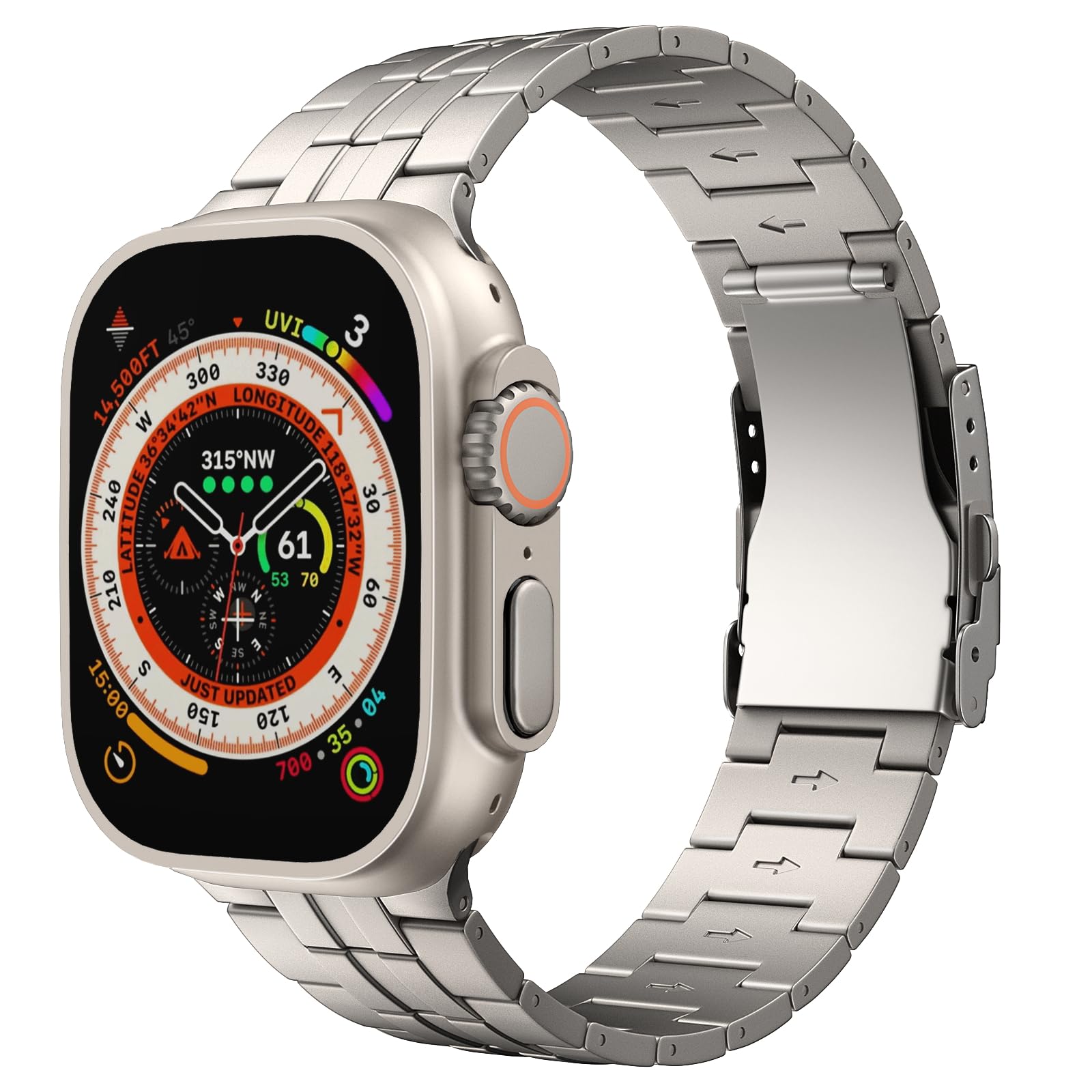 TiMOVO Titanium Watch Band Compatible with Apple Watch Band 49mm 45mm 44mm 42mm, Titanium Metal Detachable Strap for Men with Folding Buckle for iWatch Ultra 2 Ultra SE Series 9 8 7 6 5 4 3 2 1