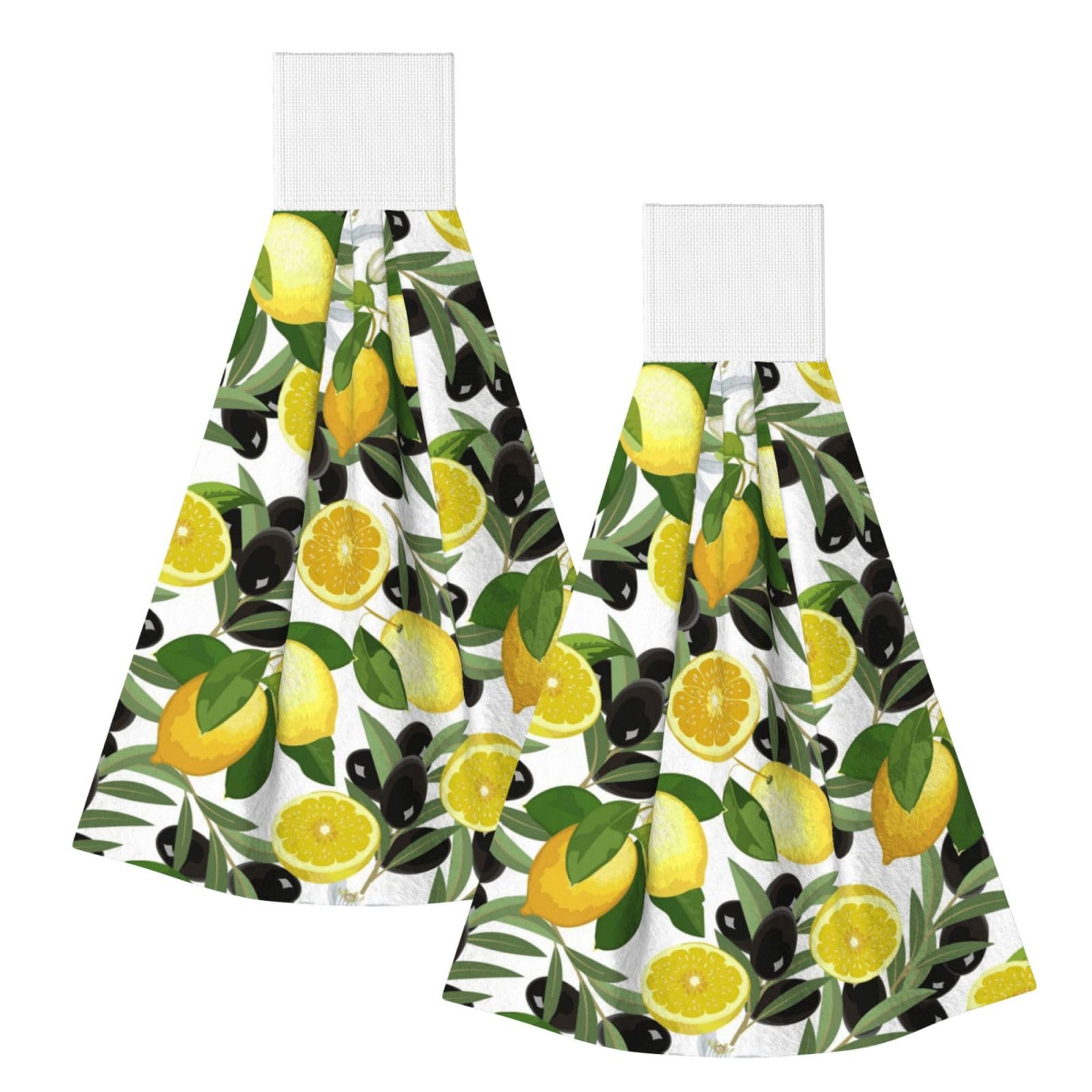 DOPKLNA Lemon And Olive, 2 Pcs Hanging Coral Fiber Hand Towels for Bathroom, Absorbent Kitchen Towels