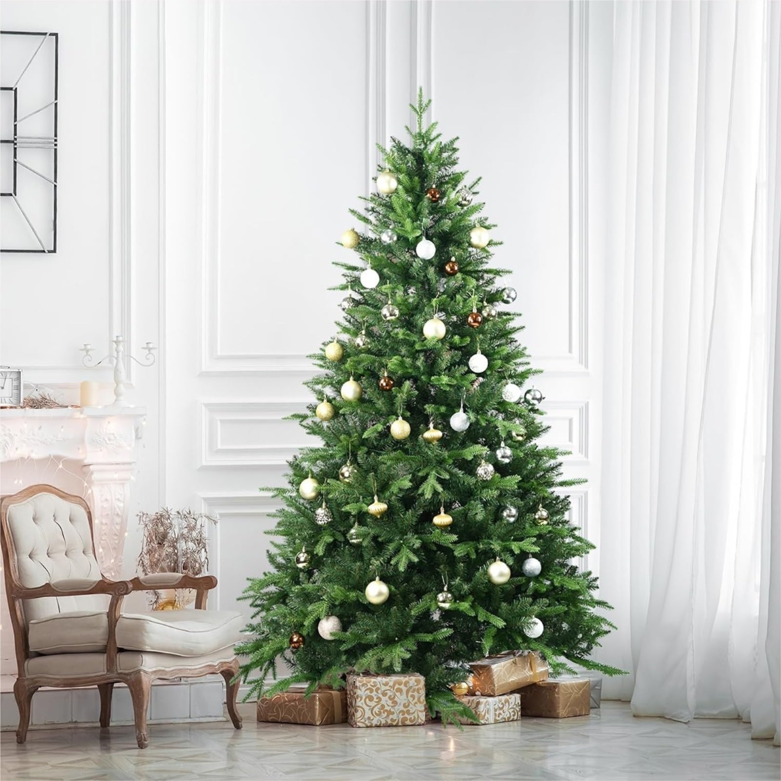 Árbol de Navidad Artificial preiluminado, árbol de Navidad Premium, bisagras de Metal y Base Plegable for Fiestas en casa, Oficina, Verde