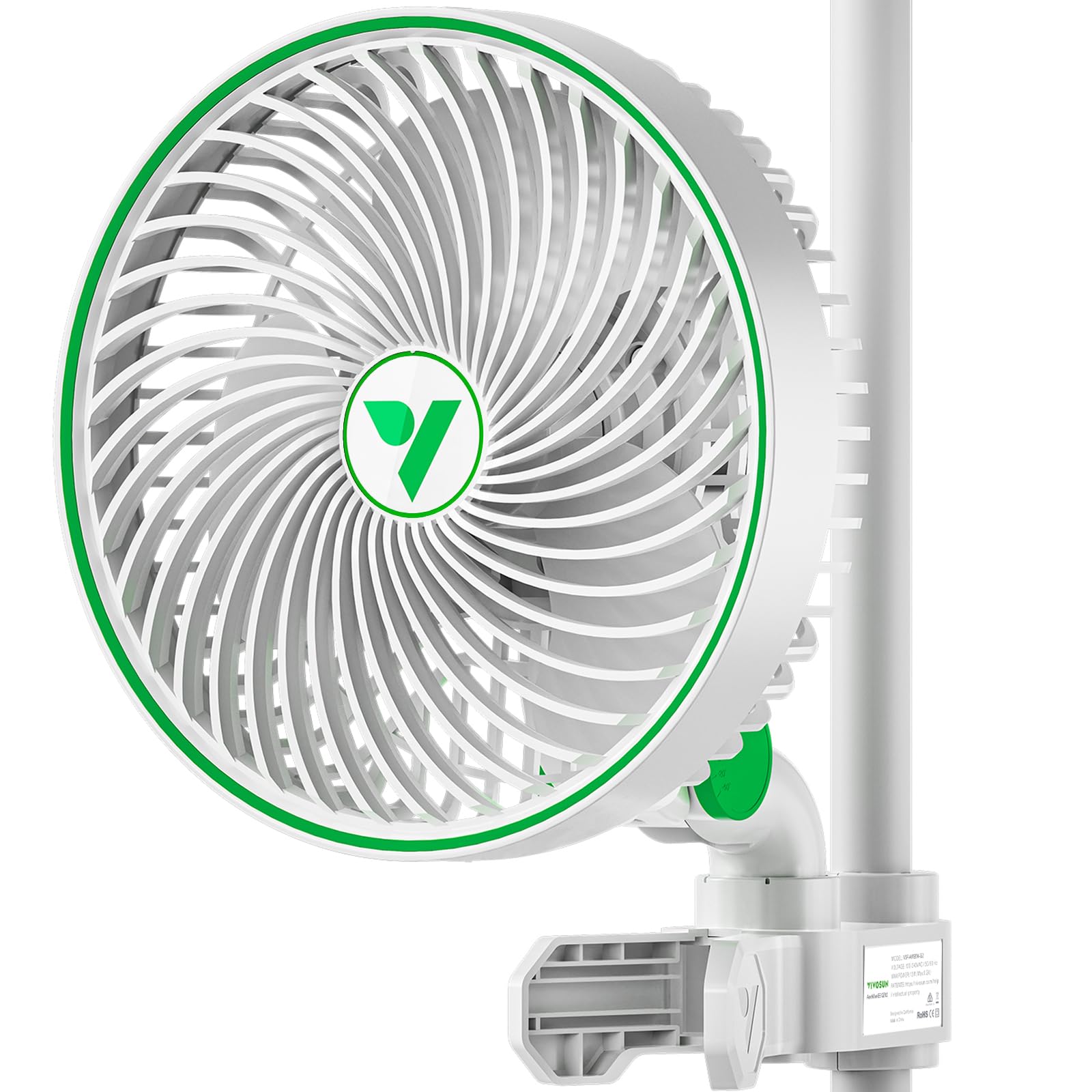 VIVOSUN Ventilateur de Culture Oscillant, Ventilateur à Pince 150mm, Contrôle Par APP Wi-Fi Intelligent, 10 Vitesses & 2 Modes, Circulateur d'Air pour Tente de Culture, Minuterie, IP54, Blanc