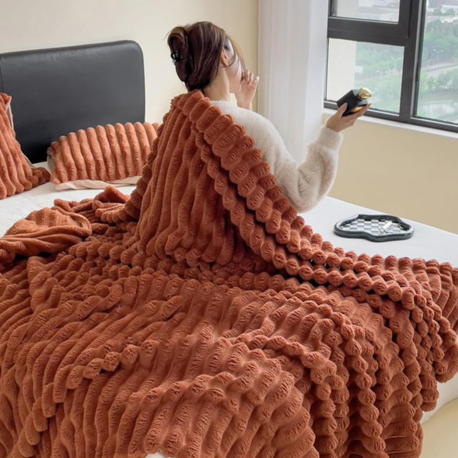 Couverture en fourrure contre le froid plaid doux pour lit et canapé