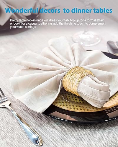 Miniatura 4 de URWOOW Anillos para servilletas de malla de alambre trenzado, decoración para cenas, fiestas de boda, Navidad, reuniones (Oro 12 piezas)