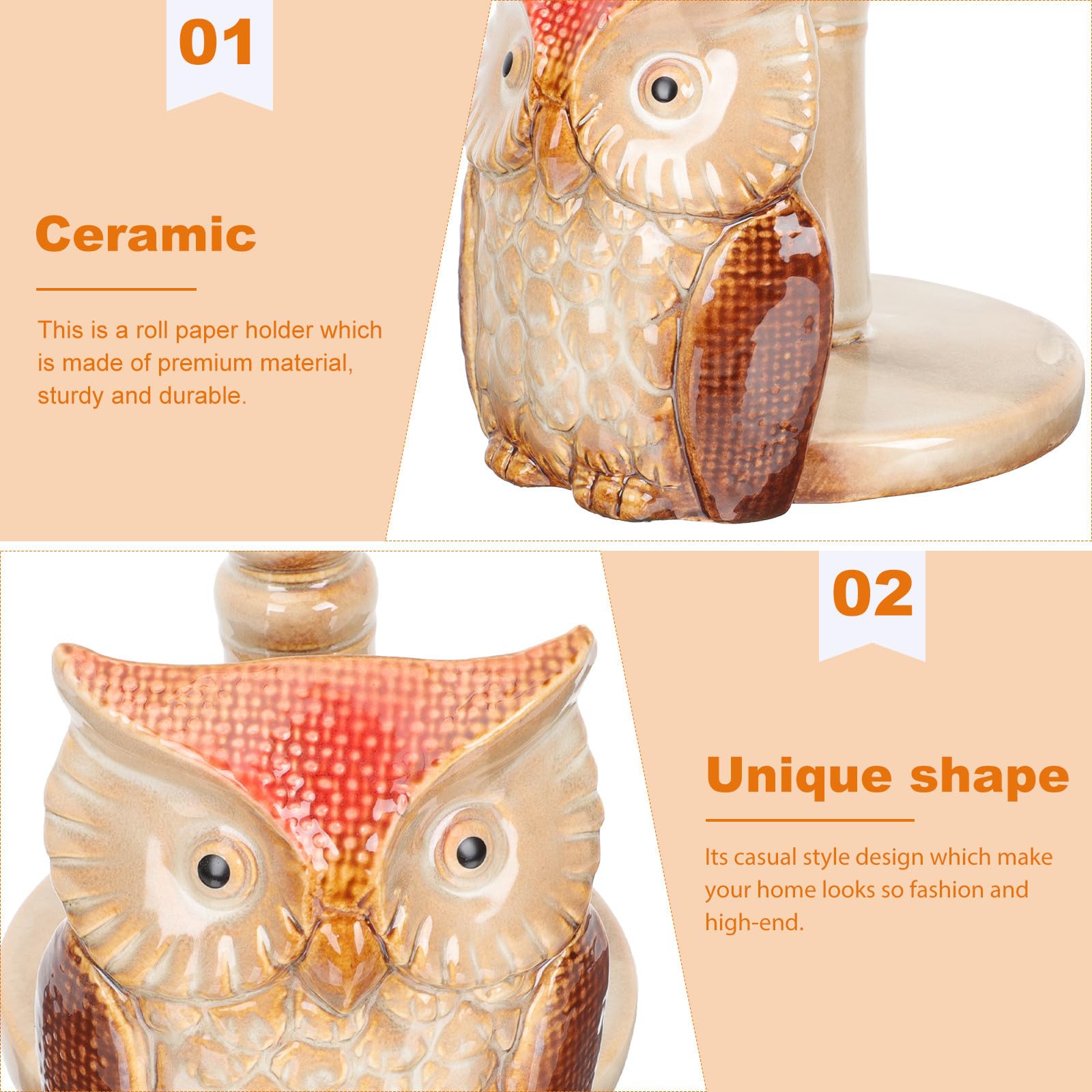 Portarotolo Resistente e Facile da Usare di Carta Igienica in Ceramica Supporto Stabile e Decorativo a Forma di Gufo Creativo per Bagno o Cucina