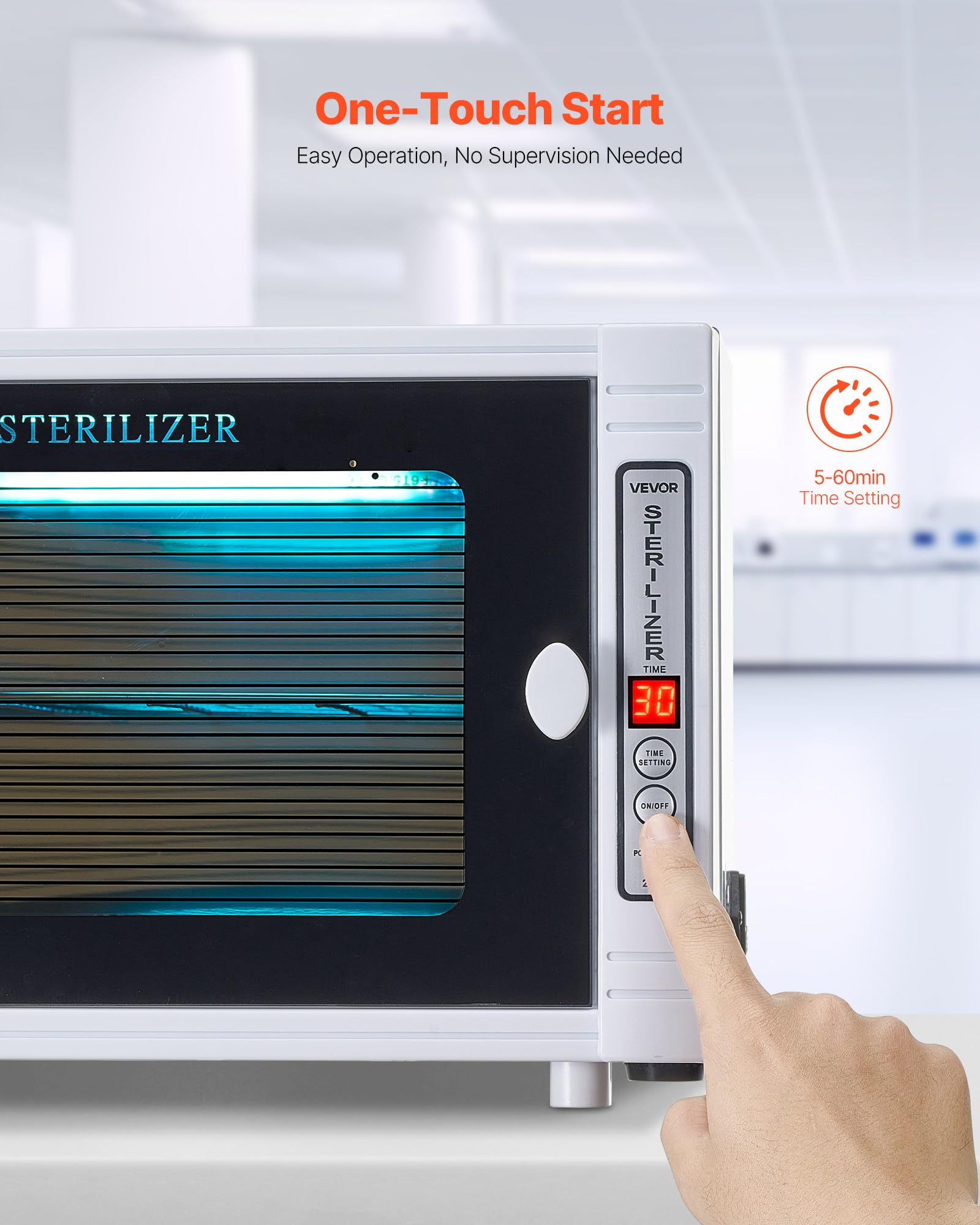 VEVOR Sterylizator UV, maszyna do czyszczenia paznokci (12 l/5 W), wielofunkcyjny środek do czyszczenia paznokci, sterylizator z ustawieniem timera, szafka do czyszczenia z drzwiami z hartowanego