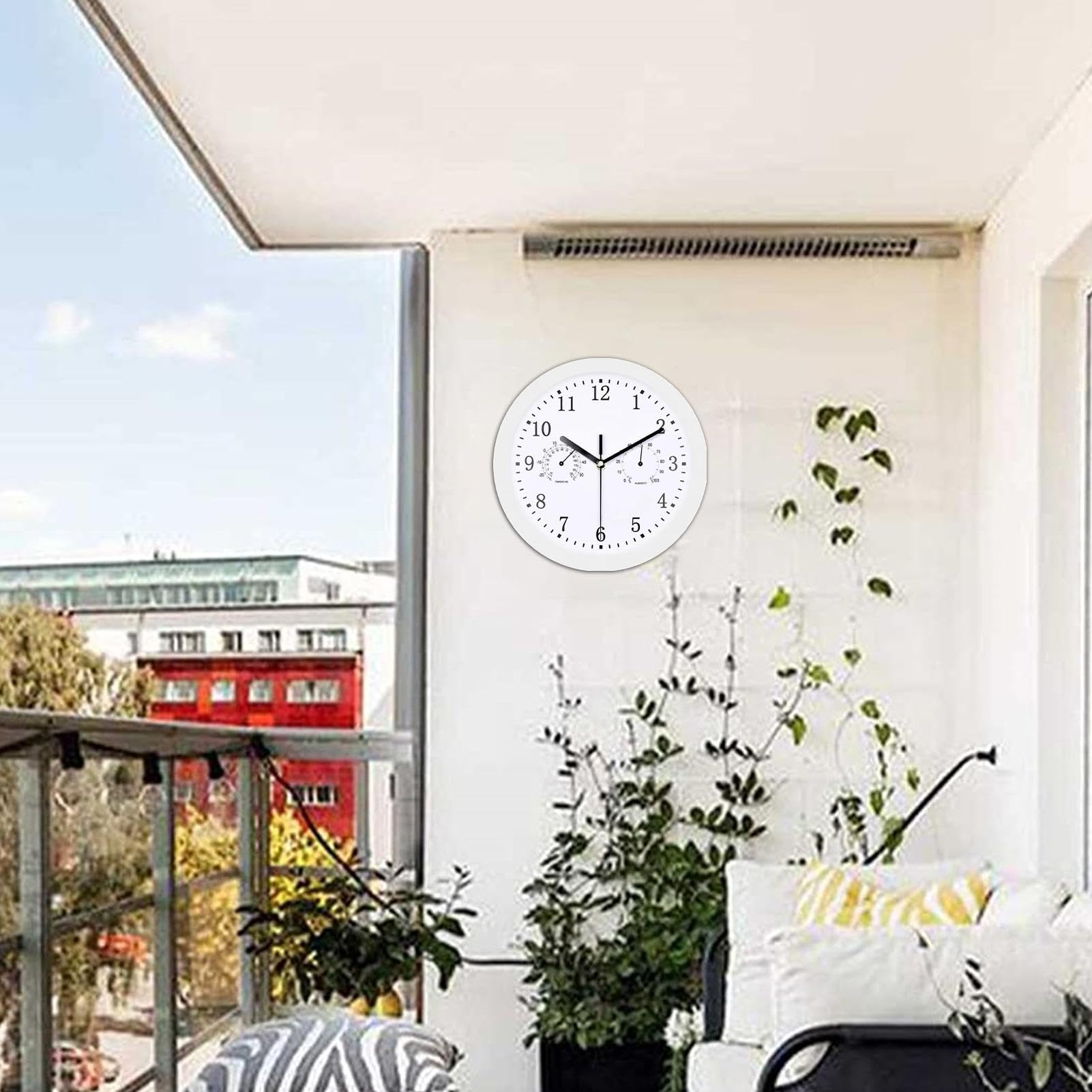 Generisch Große Outdoor Gartenuhr, 10 Zoll Wetterfest Uhr mit Thermometer und Hygrometer, Badezimmer Uhren Funk Wasserdicht, Wohnzimmer, Küche, Wanduhr Für Terrasse, Balkon, Garten