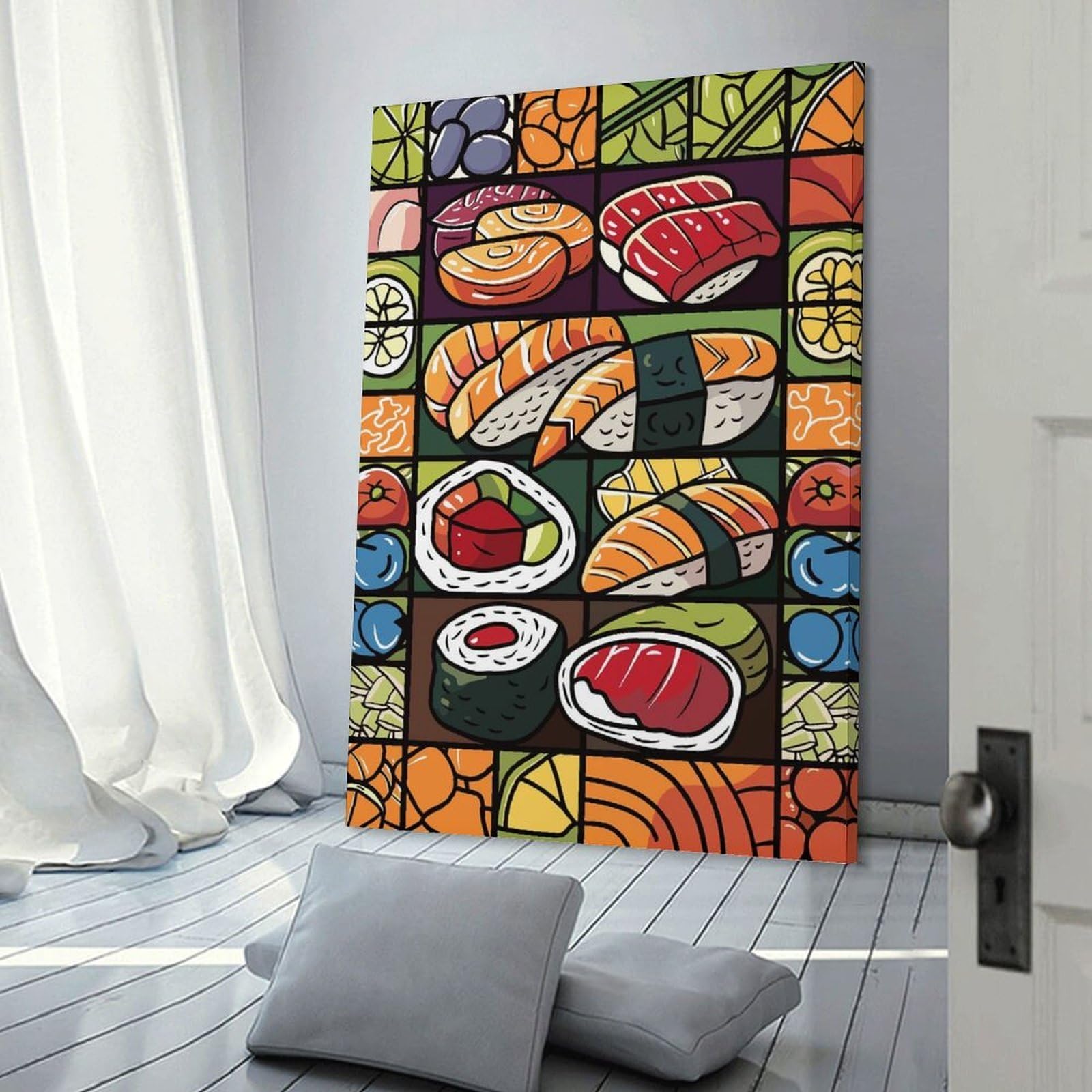 Junmoney Colorful Sushi And Food Mosaic Decorative Canvas Print, 08x12inch(20x30cm), for Hallway, Bedroom Or Modern Interiors, Gift Idea for Housewarming And Birthdays