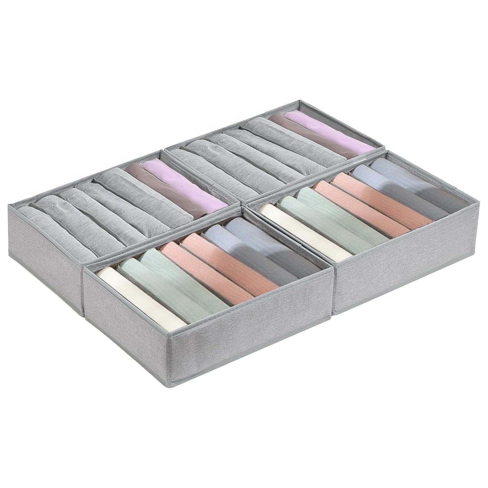 Paquete de 4 organizadores de cajones para ropa, 7 rejillas plegables y lavables, organizadores de cajones, para ropa plegada, cam