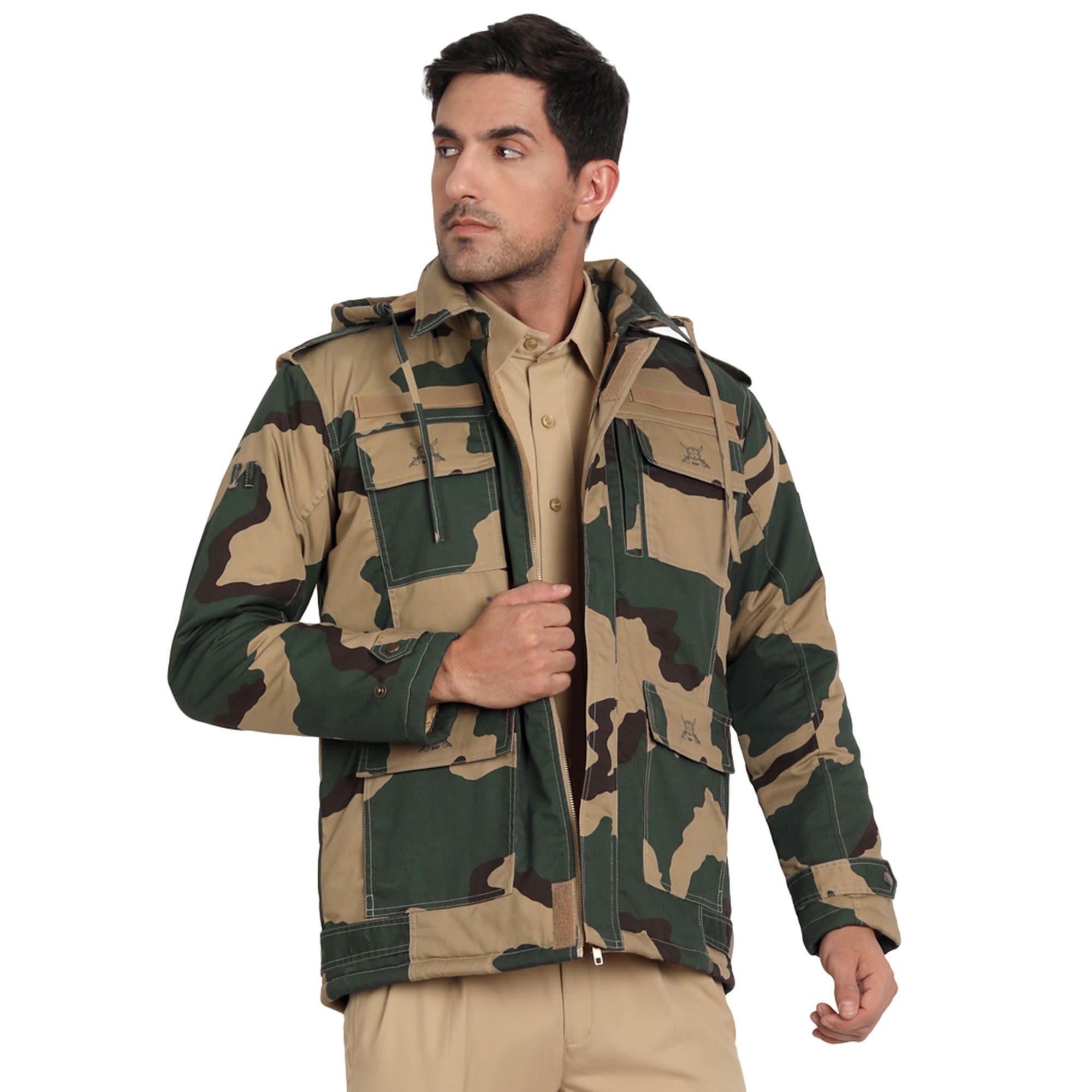 uniformerCamouflage Full Sleeves BSF Jacket with Hood for Men | Tactical Military Jacket | Army Jacket | Durable, Stylish & Comfortable | Outdoor & Duty Wear | Law Enforcement