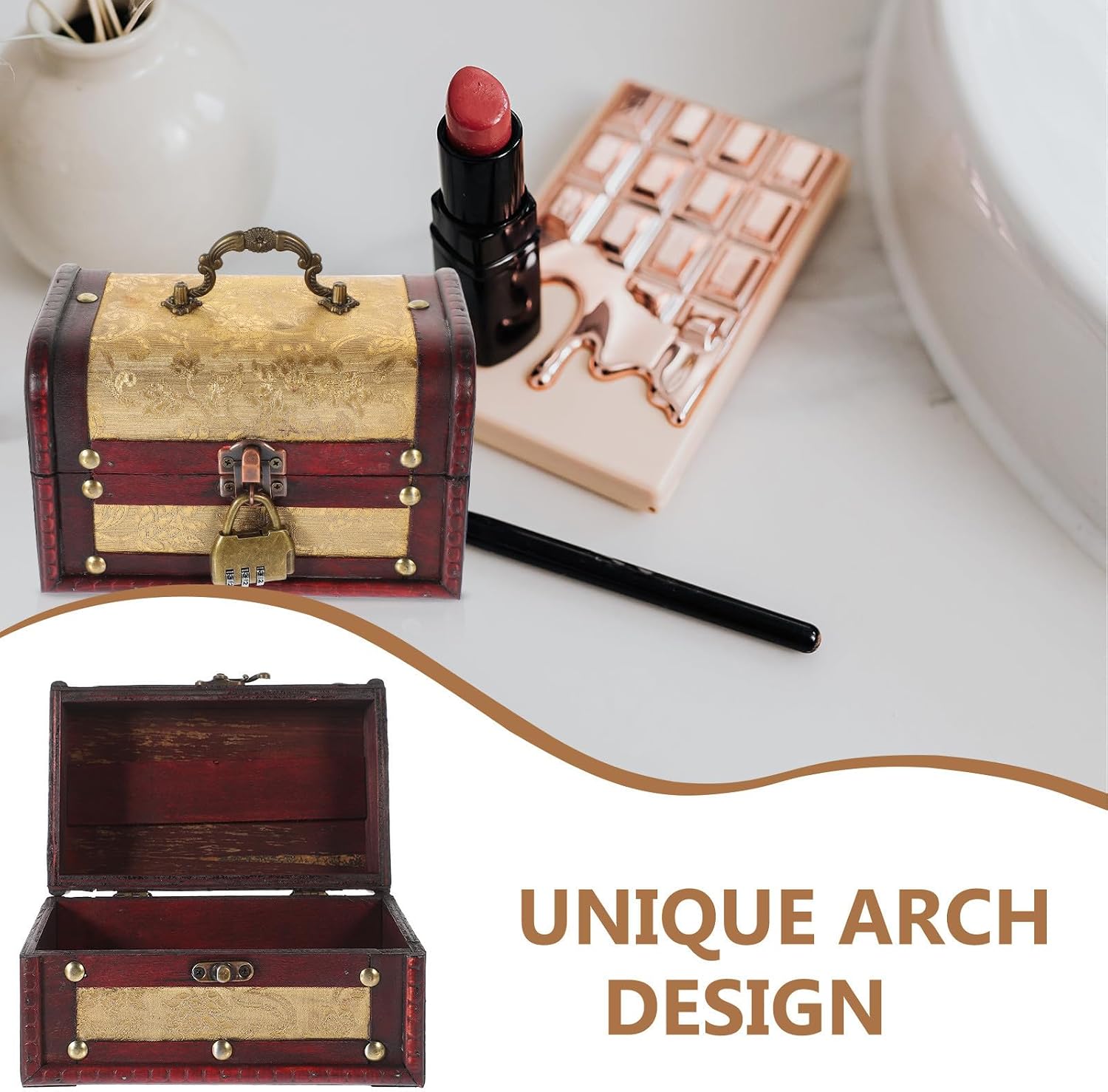 VOSAREA Vintage Wooden Jewelry Storage Box Compact Design with Alloy Details Retro Treasure Chest for Home and Special Occasions Jewelry Organizer and Keepsake Box