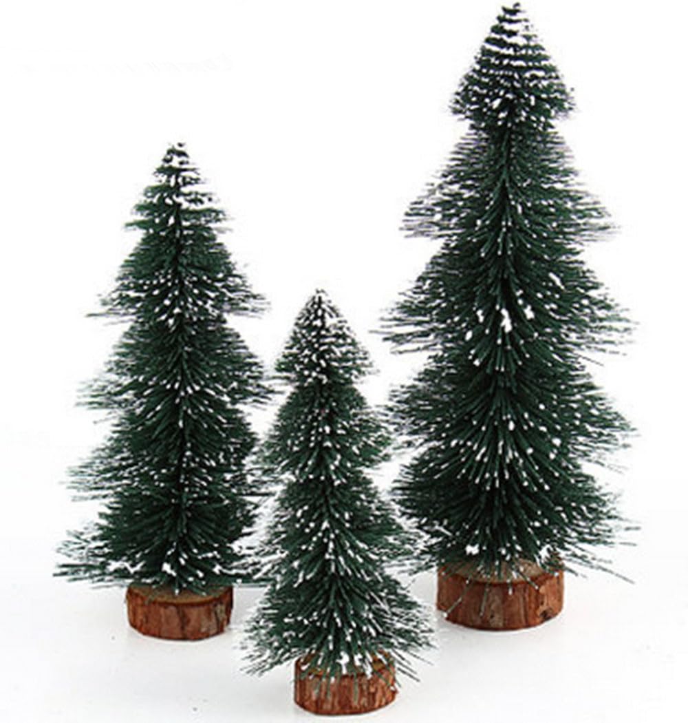 Sweet Spring Water Mini Frosted Tabletop Christmas Pine Tree with Wood Base, Set of 3 (01)