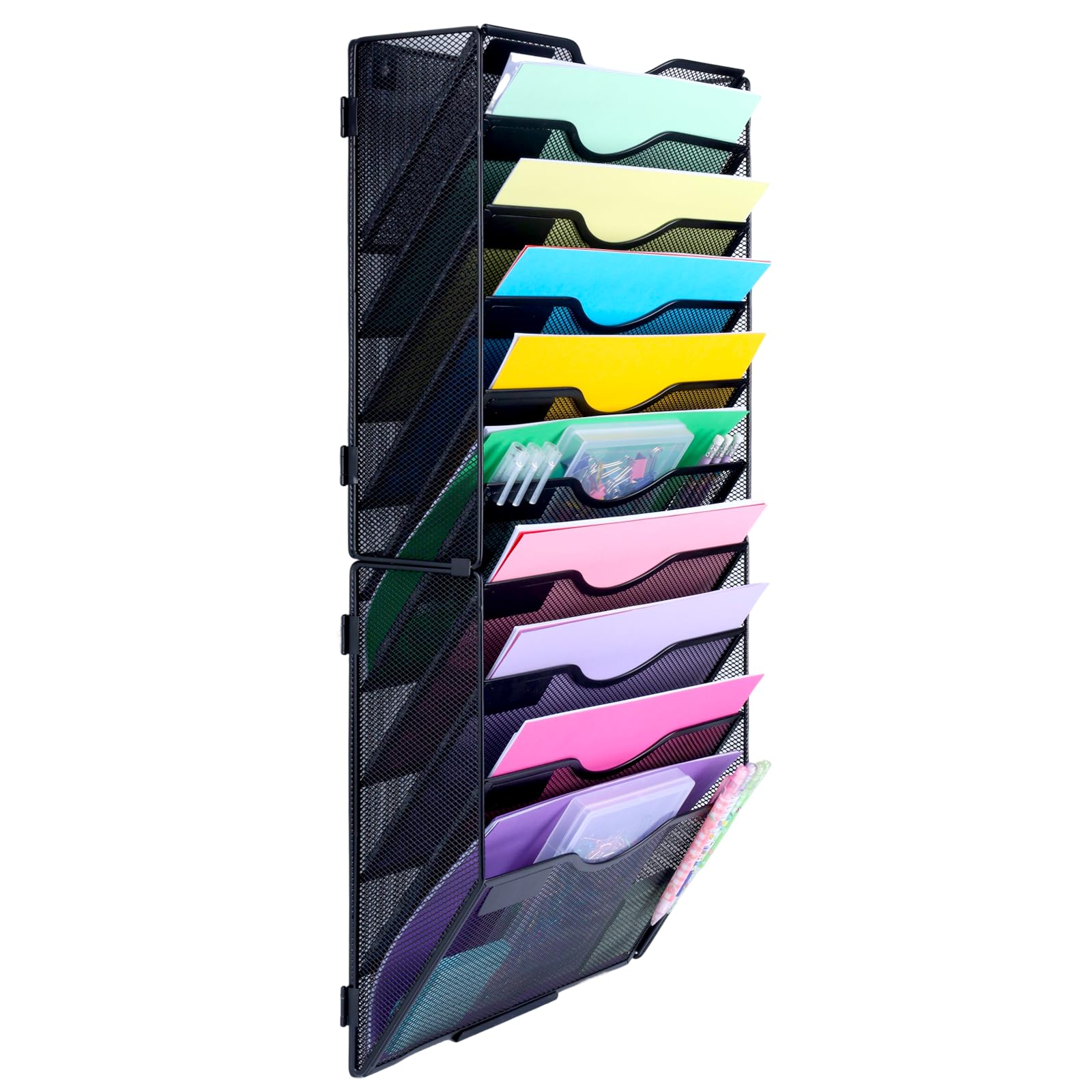Hmxljjy Black-10Tier 10 Tier A4 Mesh Wall File Holder Organiser, Document Holder, Mail Magazine Storage Rack For Office Home, Black