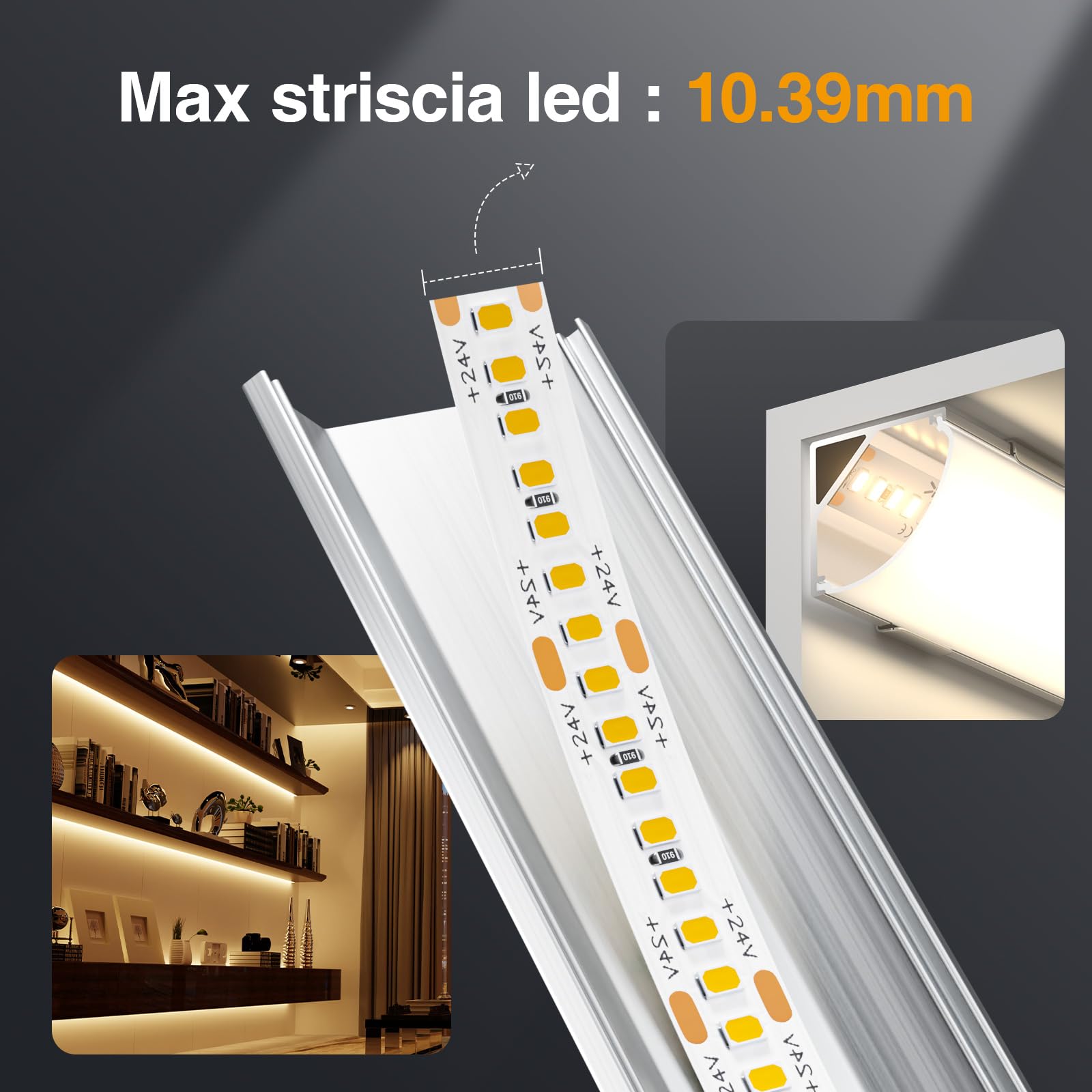GEEKLUX Profilo a LED in alluminio, 2 m x 20 (totale 40 m), a forma di V a 45 gradi, per strisce LED, guida e diffusore, con tappi terminali e clip di montaggio, 2000 x 15,8 x 15,8 mm