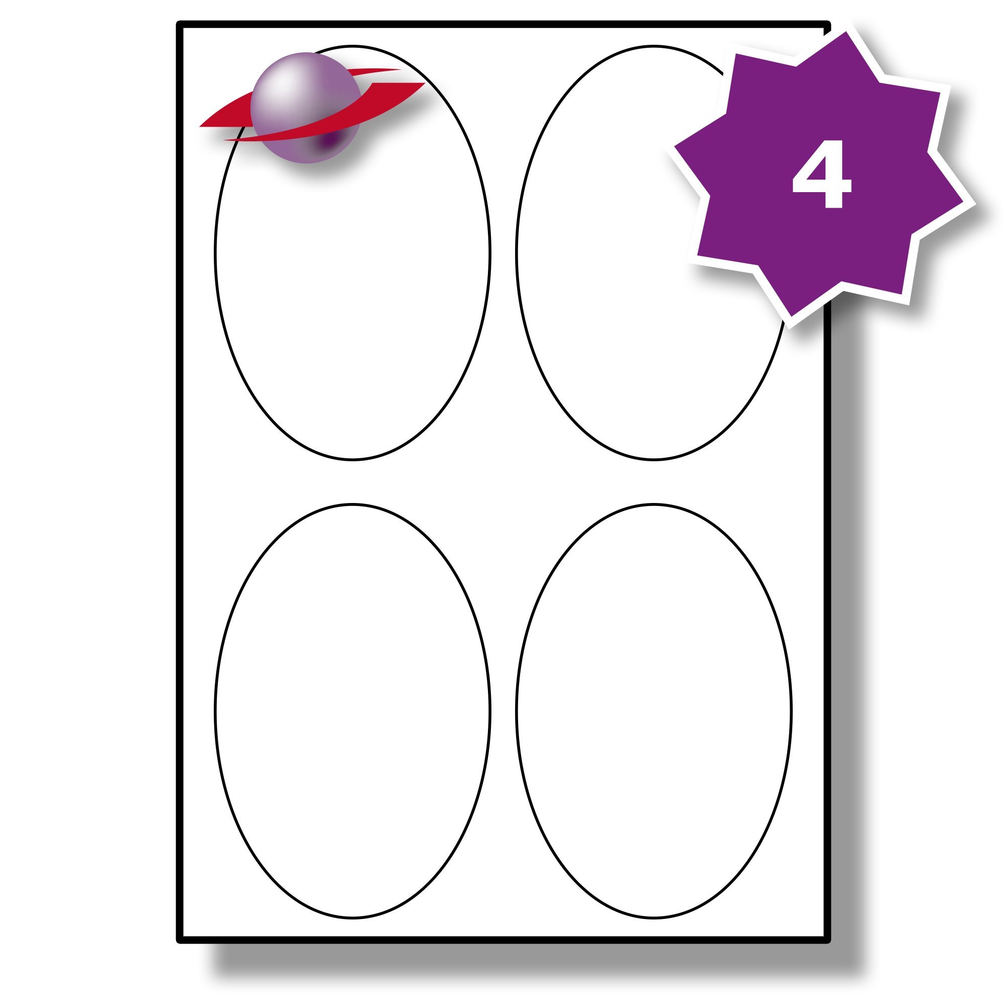 Label Planet® 4 Per Sheet 5 Sheets (20 Large Oval Sticky Labels) A4 White Paper Plain Matt Laser/Inkjet/Copier Printer Printable Stickers, 95x134mm, LP4/95OV Useful for Wine Bottles/Jars