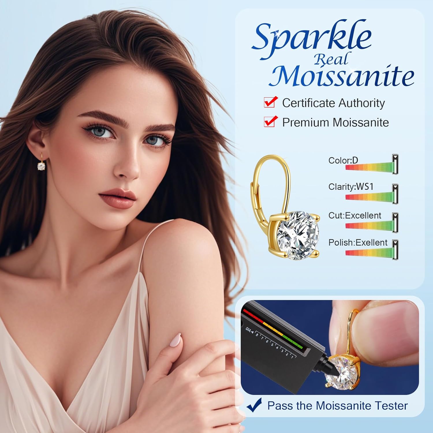 Moissanite Dangle Earrings for Women，2-4CT 18K White Gold Plated 925 Sterling Silver D Color Drop Earring, Jewelry for Wife Her Birthday Wedding - Image 2