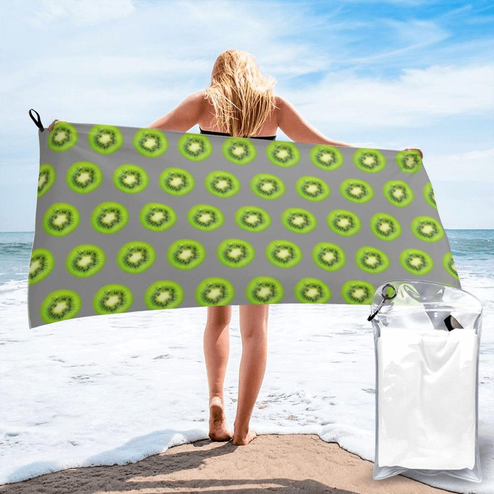Serviette de bain Kiwi surdimensionnée 80x160 cm microfibre légère pour la plage et le sport