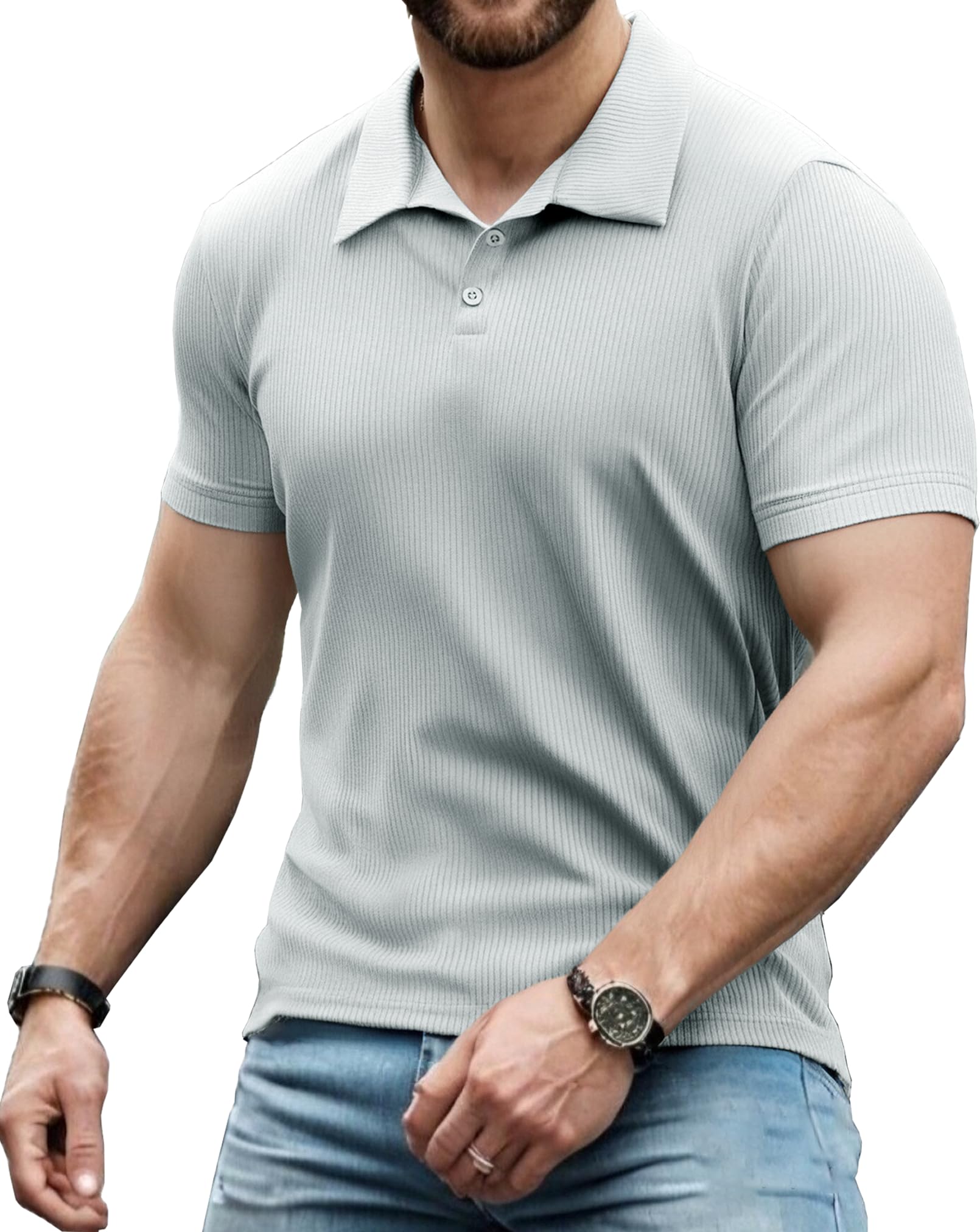 Yewloch Poloshirt Herren,Herren Stretch Muskelshirts,Basic Tee,Leichtes Slim Fit Kurzarm & Langarm Golf-Poloshirt