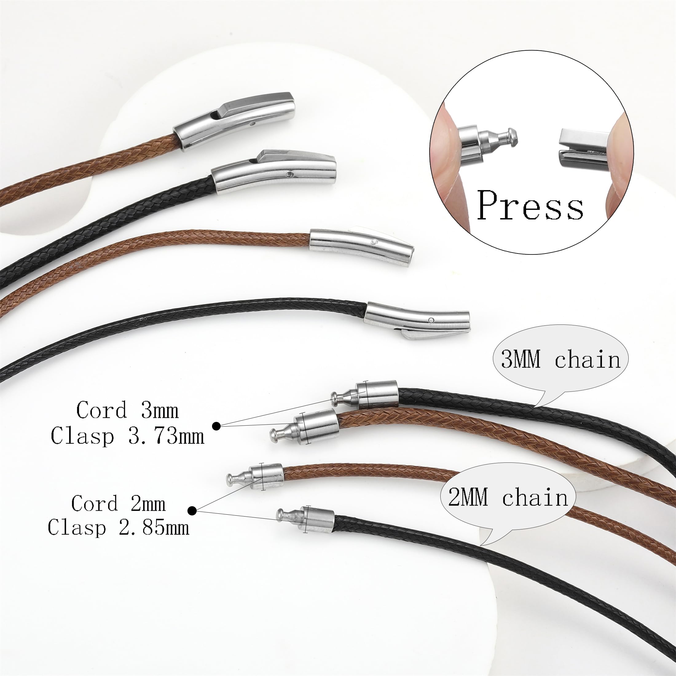 Collana Cuoio Uomo e Donna Cordoncino per Collane 2/3mm Nero/Marrone Intrecciata Pelle Sintetica Catena Choker Ricambio Per Cindolo con Chiusura in Acciaio Inossidabile 41-76cm