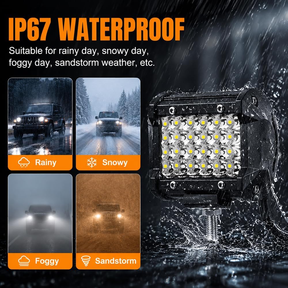 Led Light bar,4pcs 72W 12000LM Spot&Flood Combo Beam Square Light,Super Bright Waterproof Fog Driving Roof Bar Bumper for Truck Pickup SUV ATV UTV