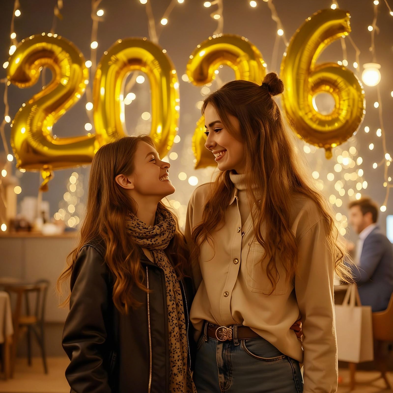 Nieuwjaarskaart happy 2026 folieballonnen goud | Kaartje2go