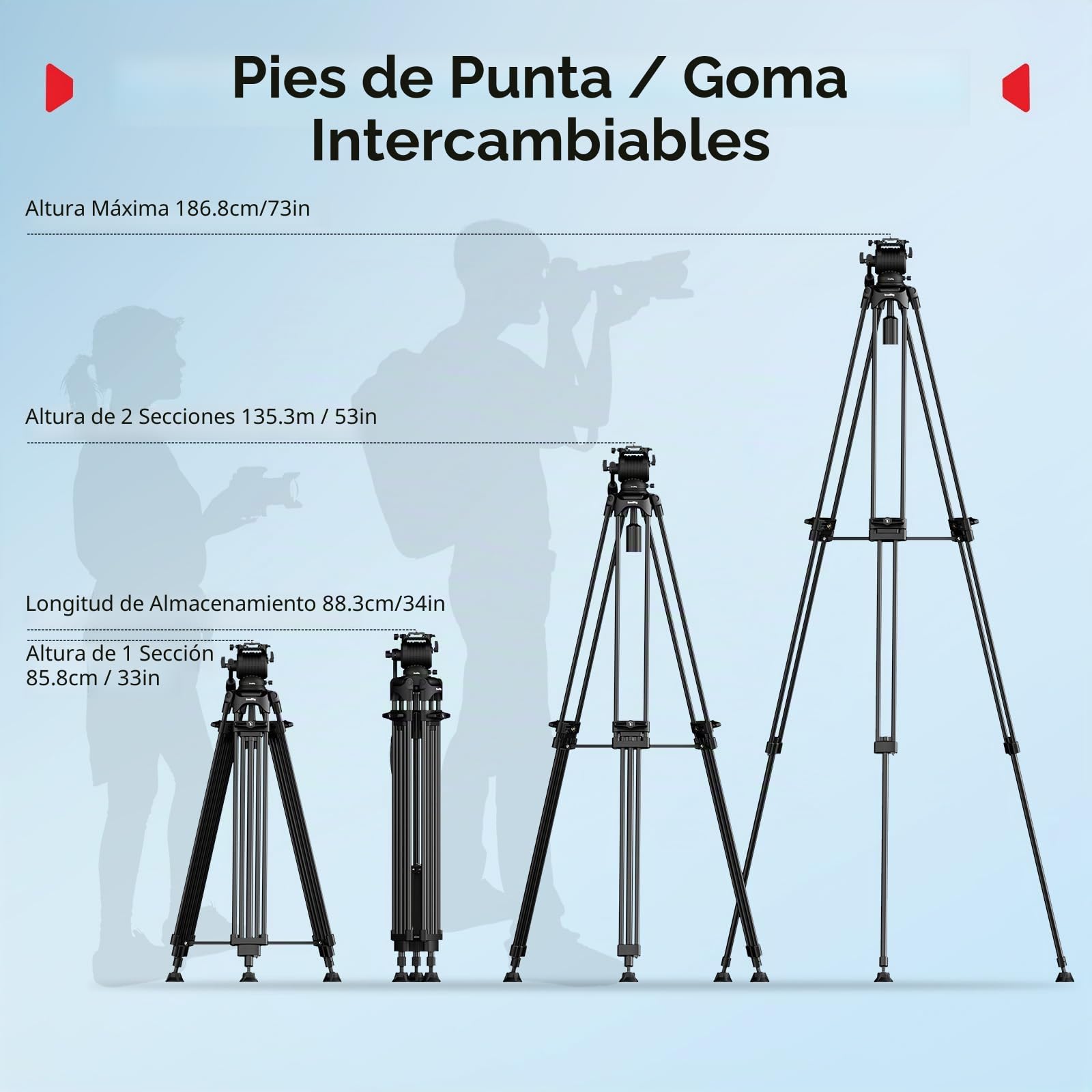 SMALLRIG Trípode FreeSpeed 75" con Cabeza Fluida 360° para Placa Manfrotto, Extensión Rápida, Carga 17.64 LB, para Cámaras DSLR/Mirrorless - 5442