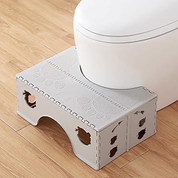 Foldable Toilet Stool, 7 inches Healthy Squatting Posture Poop Stool with Anti-Slip Feet by CHEAGO, Portable Travel Foot Stool for Toilet, Unique Folding Design Compact&Wide footrest Cloud Grey