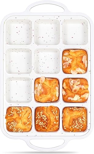 Miniatura 11 de 2 moldes para brownie con divisores de silicona antiadherentes, mini moldes individuales individuales para magdalenas cuadradas de 12 tazas