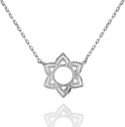 NAMANA Collana Lunga Con Ciondolo Mandala – Geometria Sacra, Finitura Spazzolata Argento