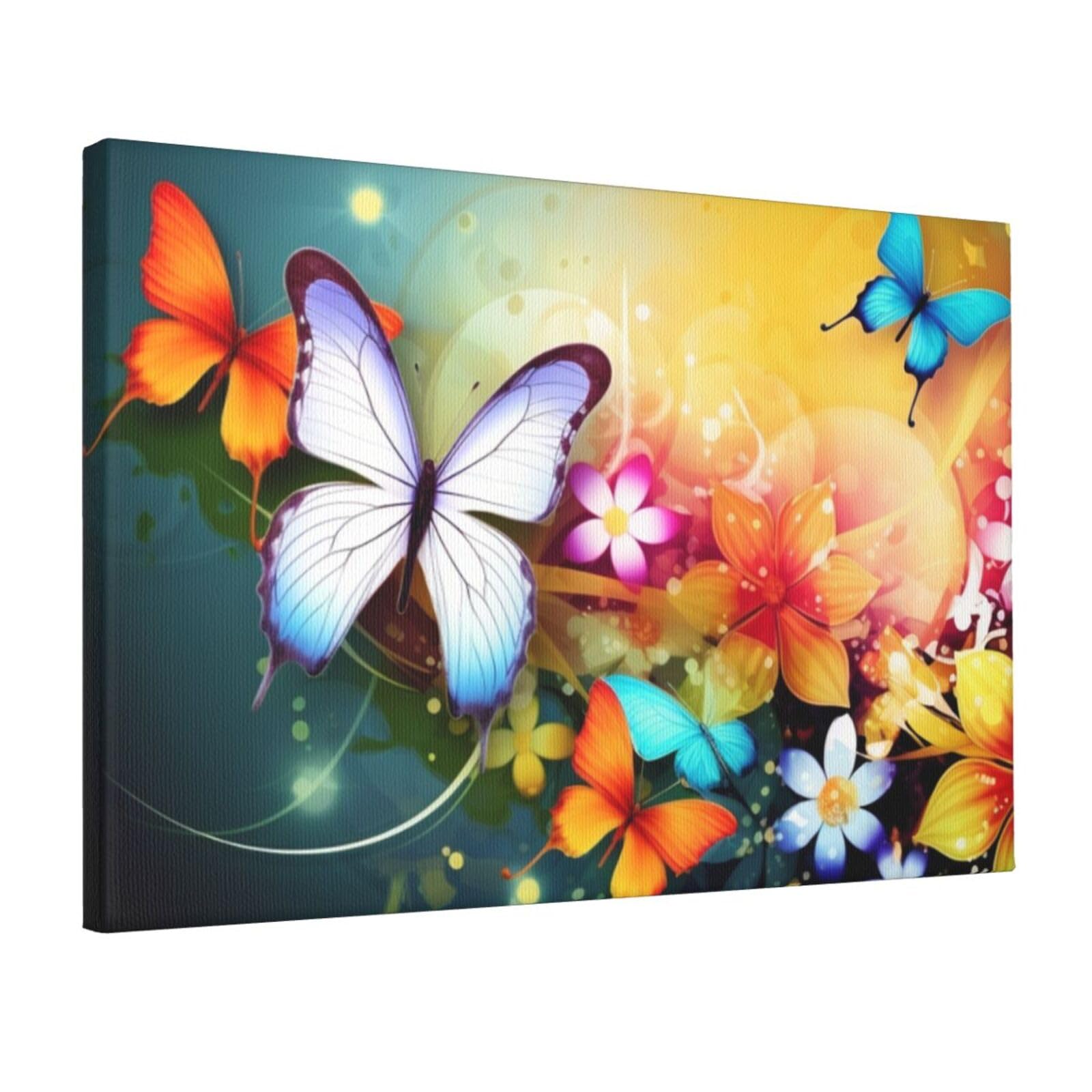 DWVTSLH Colorful with butterfly Poster Paintings Canvas Wall Art Bedroom Prints Home Decor Hanging Picture Modern Home Artworks Aesthetic for Living Room Office Wall Decor 12x18in Unframed