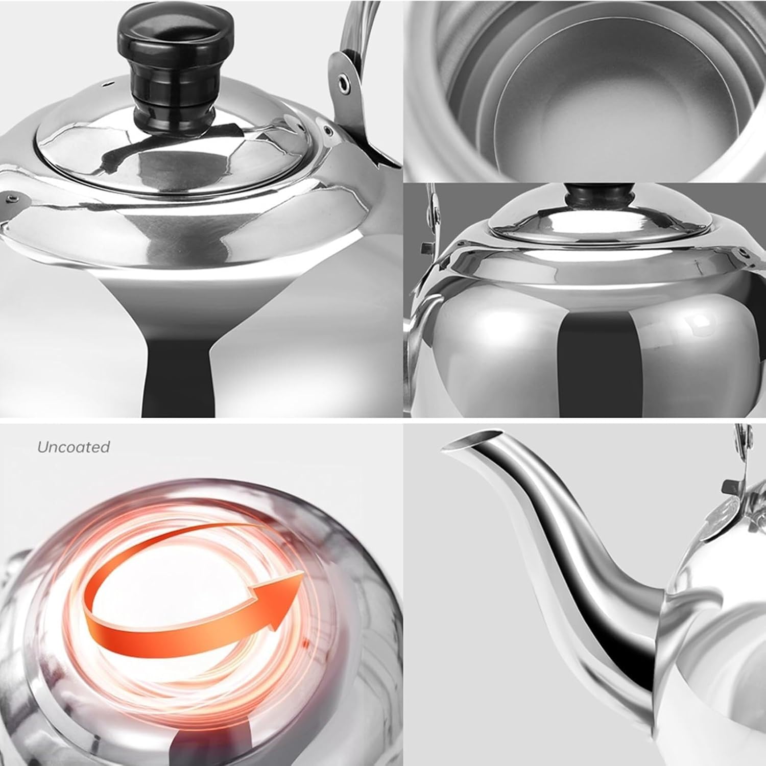 Black Tea Kettle Stovetop with Infuser, Stainless Steel Tea Pots for Stove Top with Cool Touch Ergonomic Handle Teapot(1.5L)