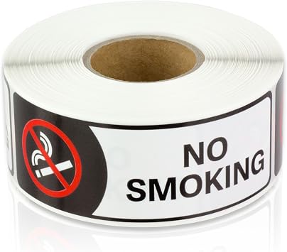 No Smoking Sign Stickers, 3 x 1 inch, 300 Labels